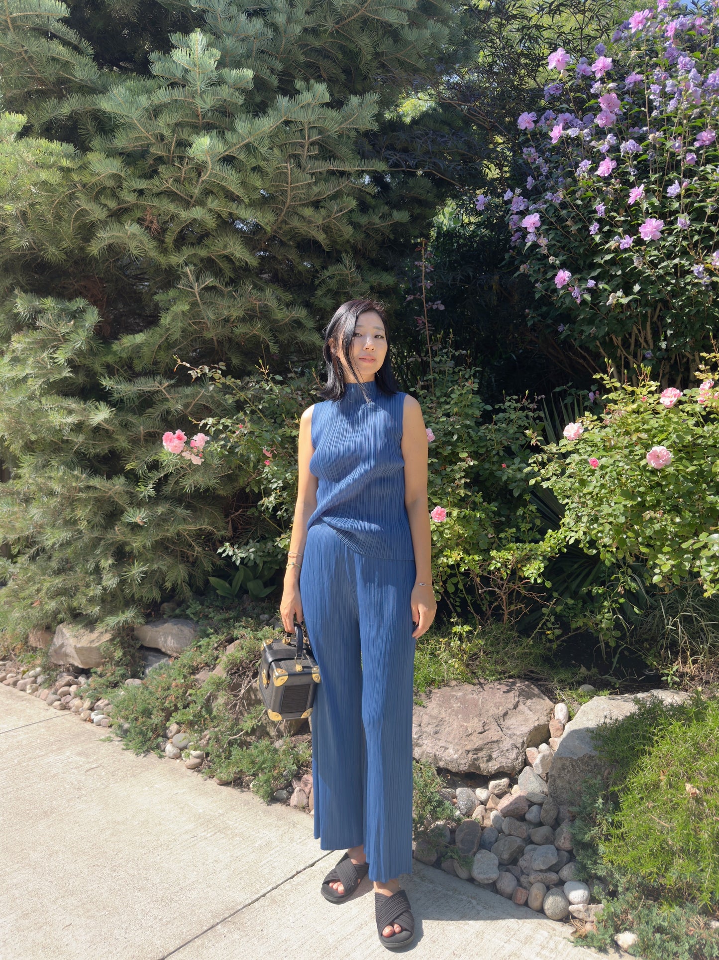 Pleated Double Wrap Pants (lemon,blue)