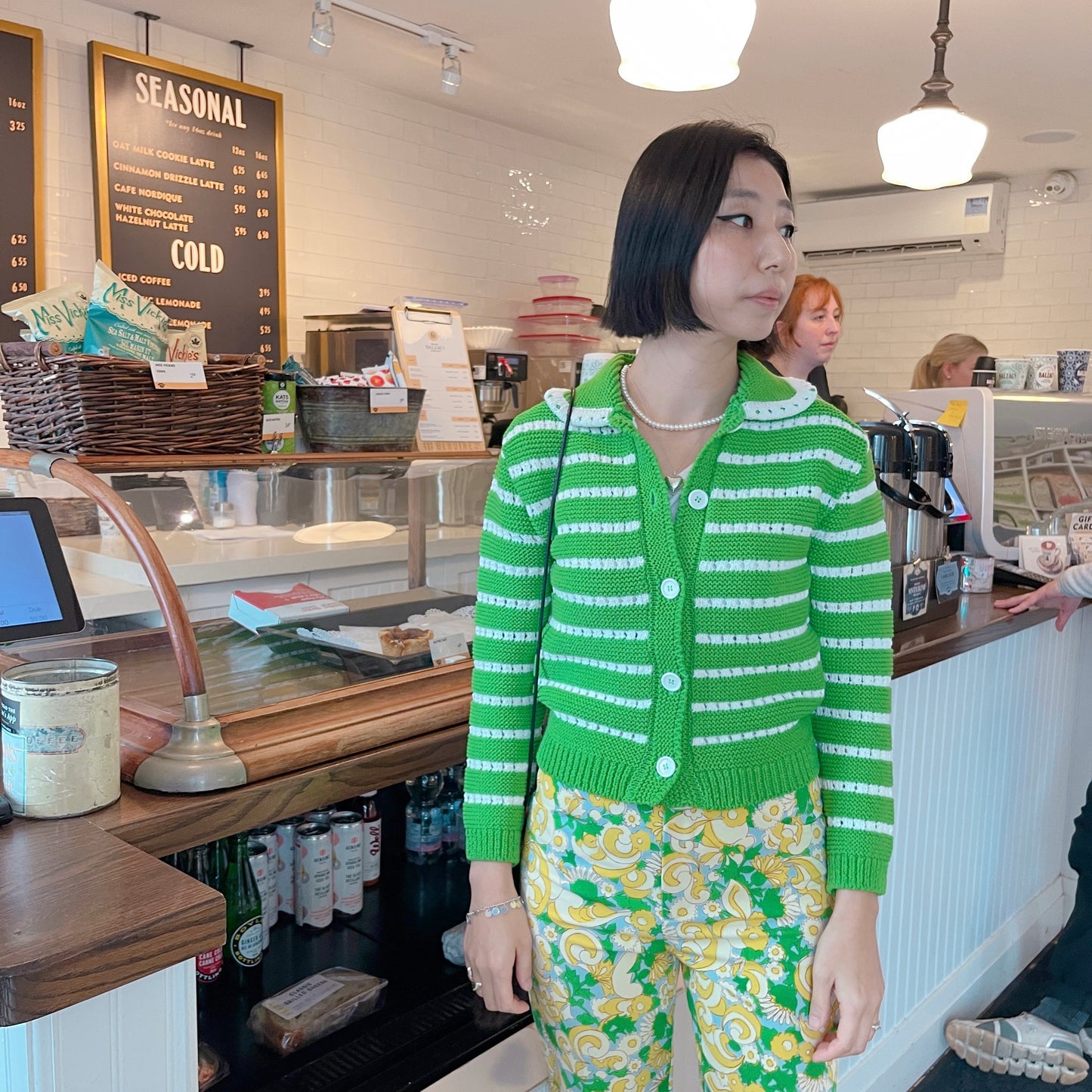 Punching knit cardigan (pink,green)