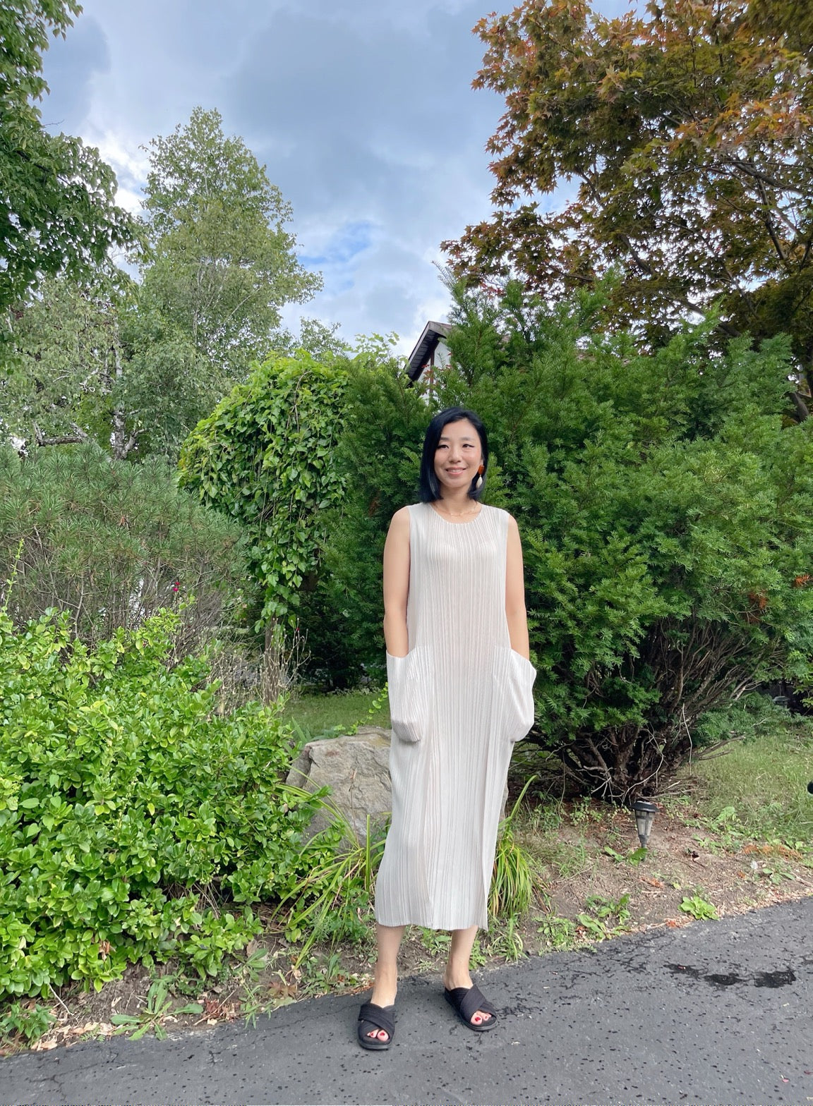 Pleats pocket dress( navy, ivory)