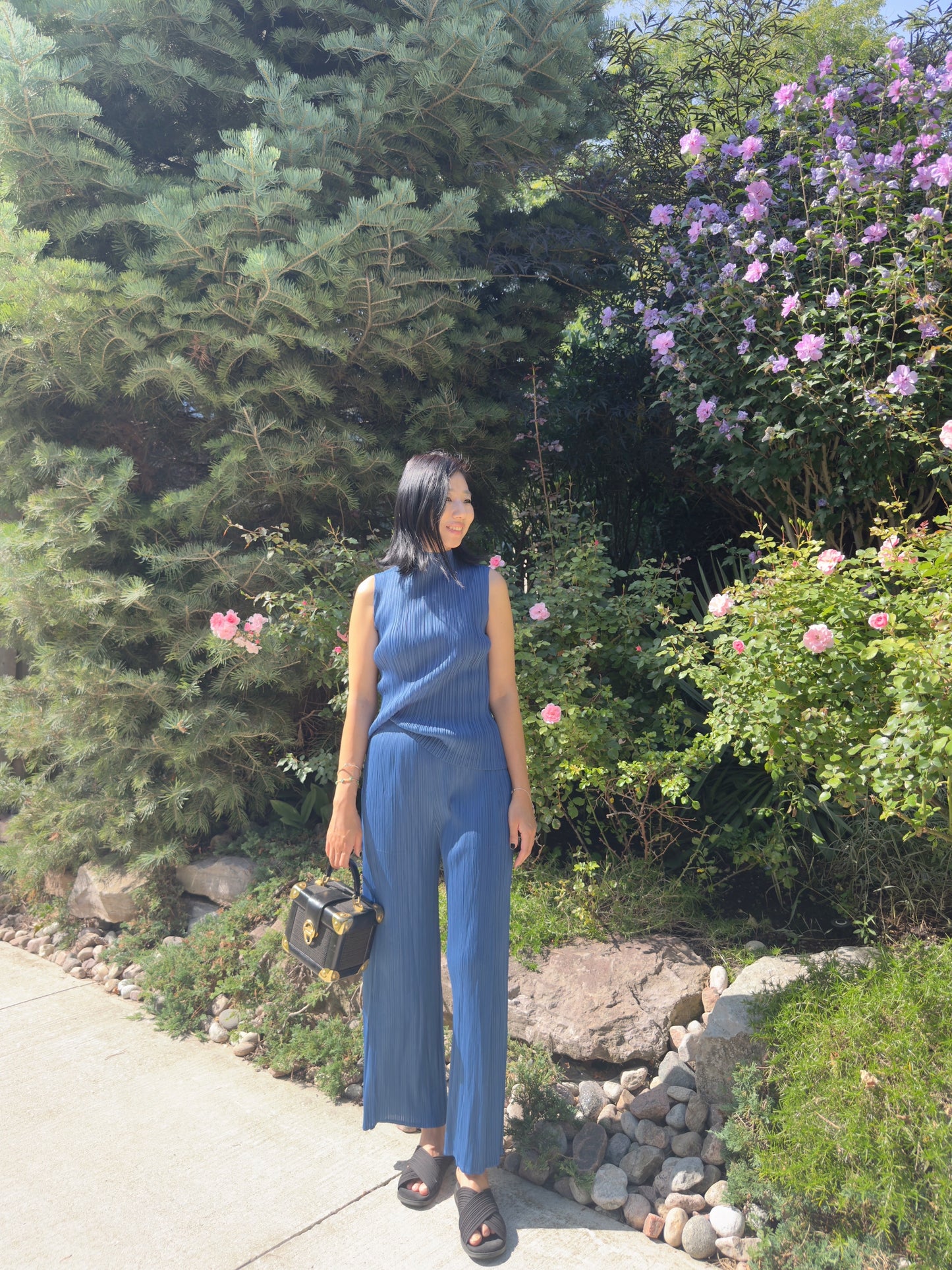 Pleated Double Wrap Pants (lemon,blue)