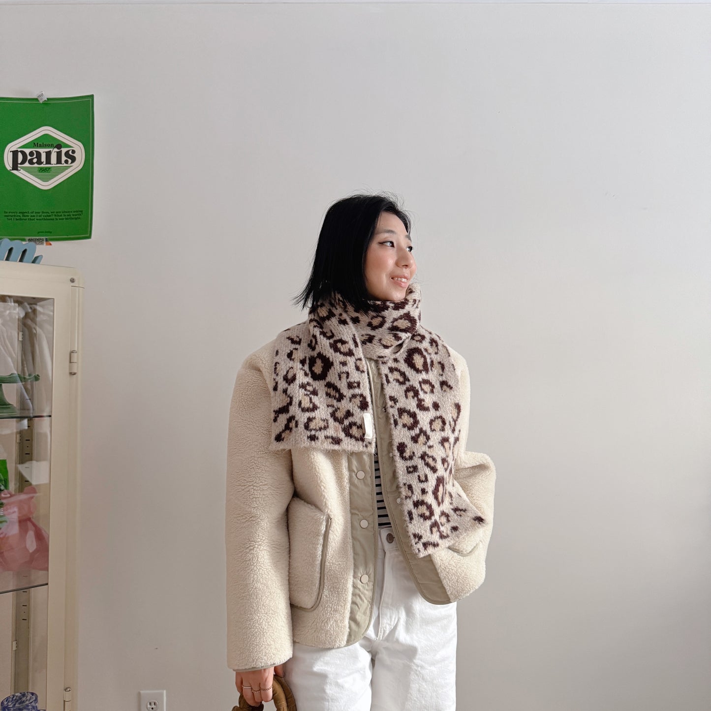 leopard print scarf (beige,brown)