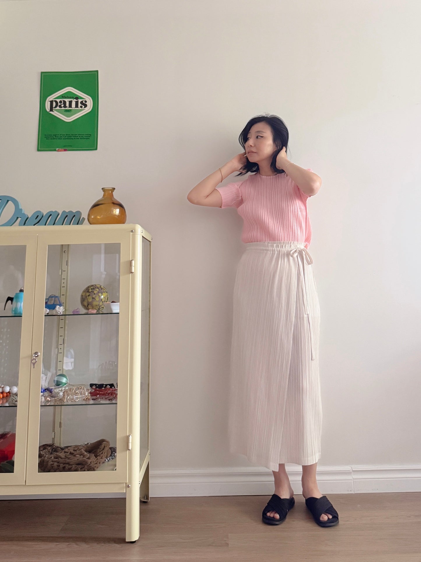 Pleats basic top (pink, gray khaki, ruby, white, black, silver)