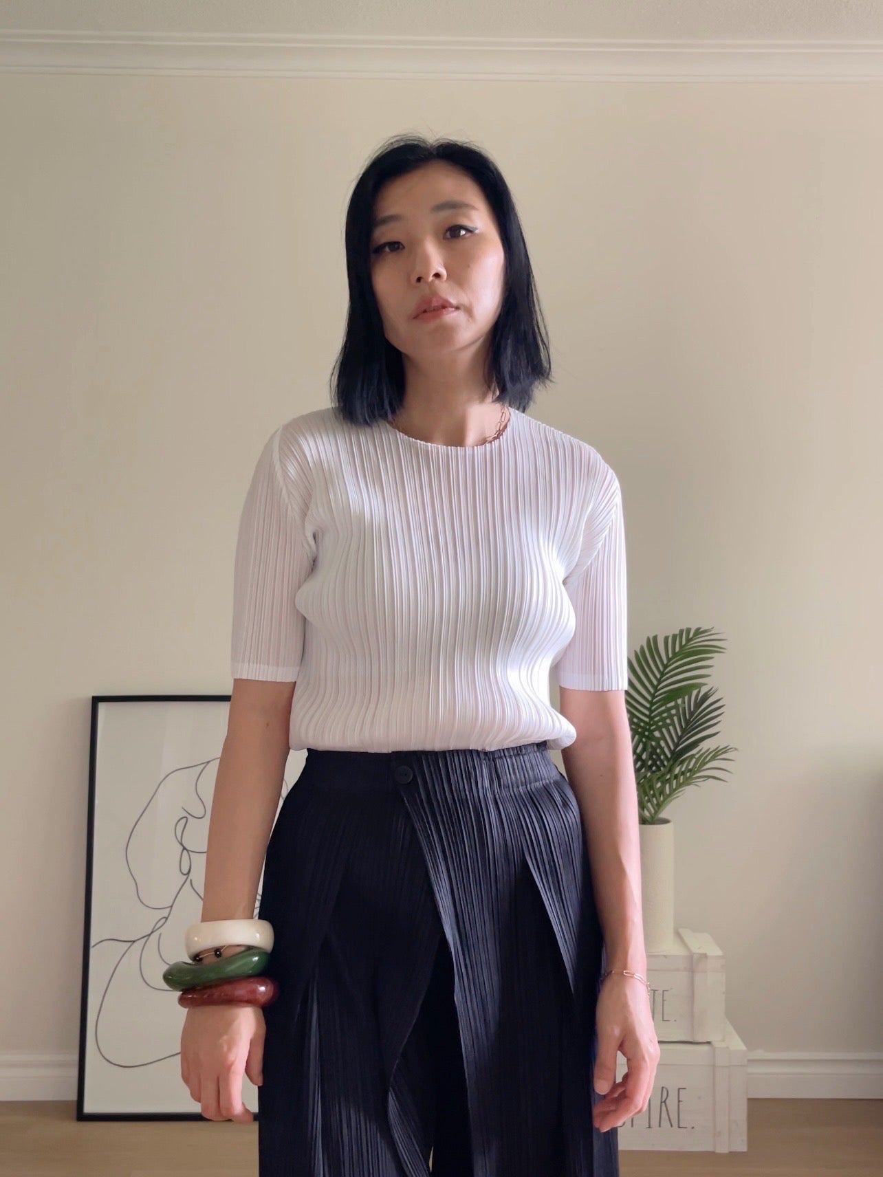 Pleats basic top (pink, gray khaki, ruby, white, black, silver)