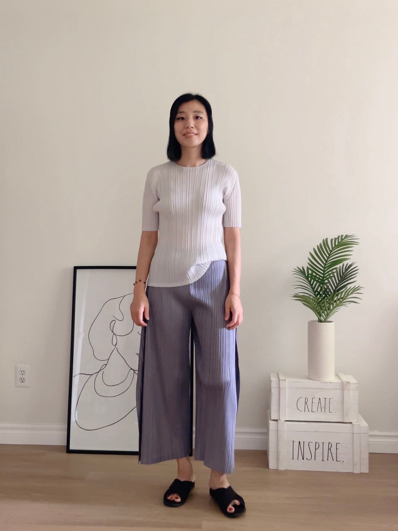 Pleats basic top (pink, gray khaki, ruby, white, black, silver)