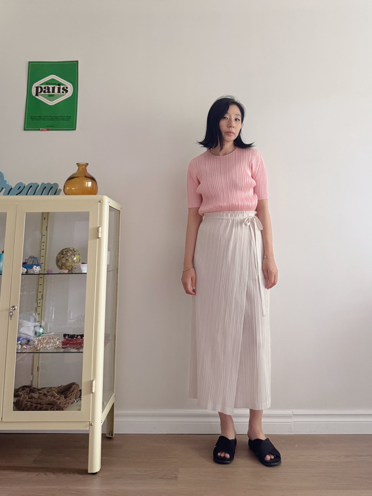 Pleats basic top (pink, gray khaki, ruby, white, black, silver)