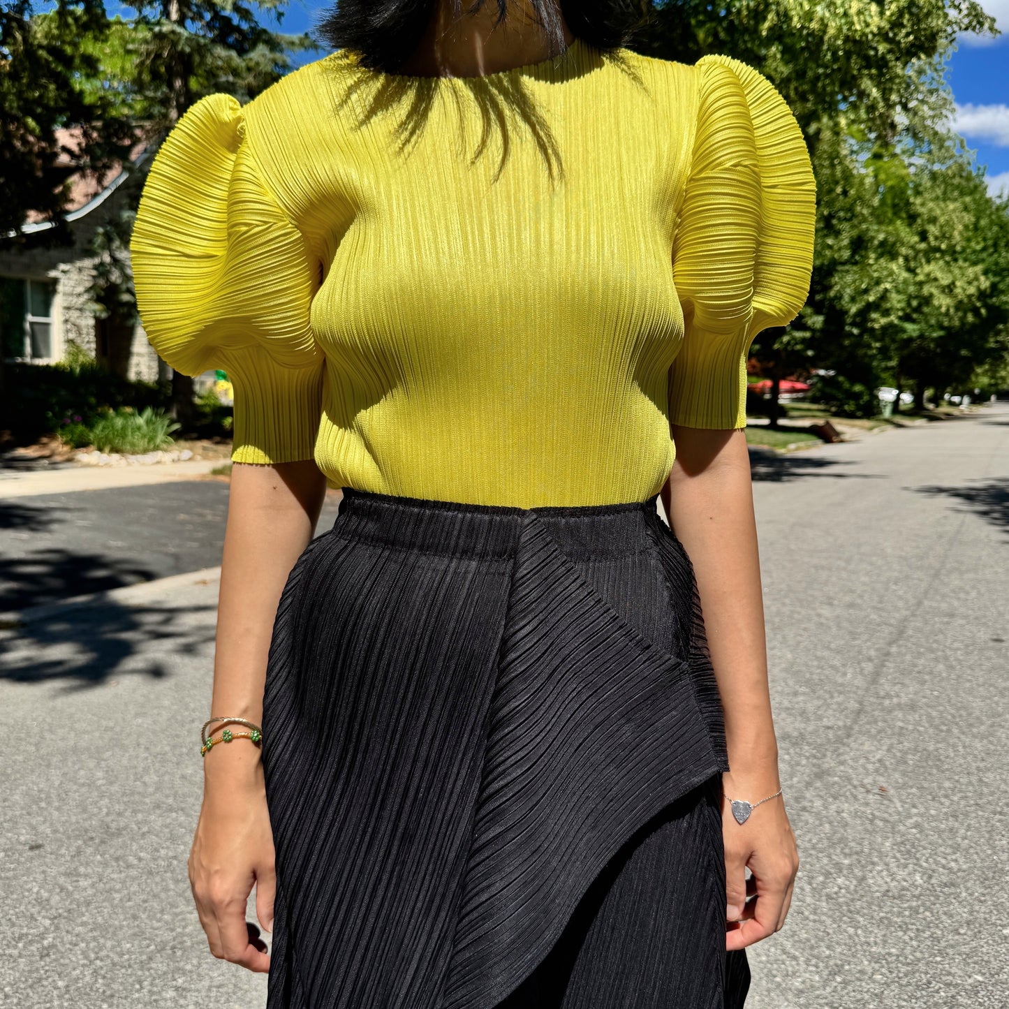 Pleats puff sleeves (pink,yellow,black)