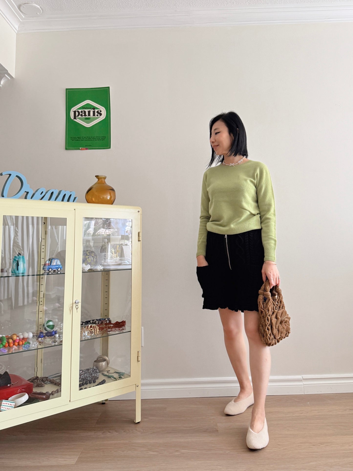 Wool round knit (pink, pastel green)