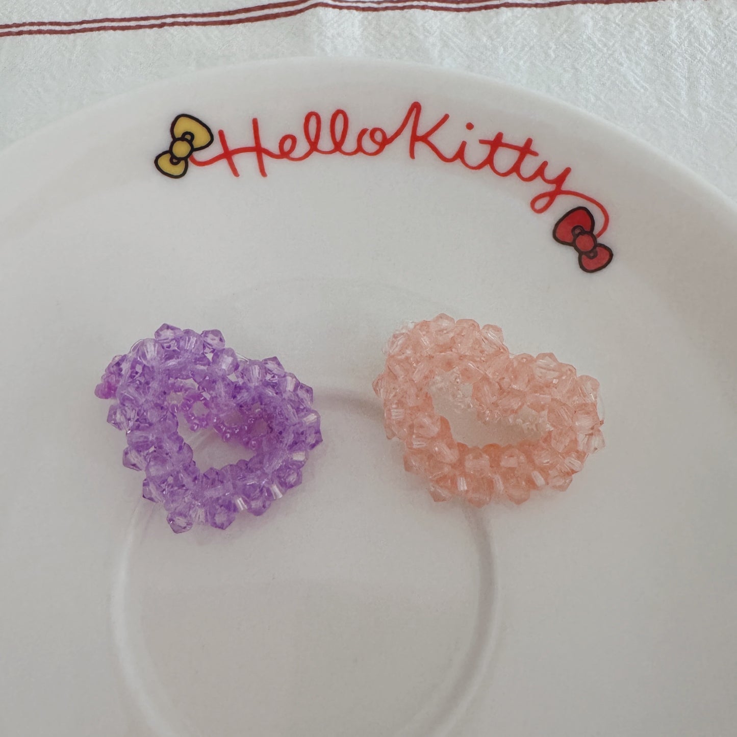 beaded heart ring (pink,lavender)