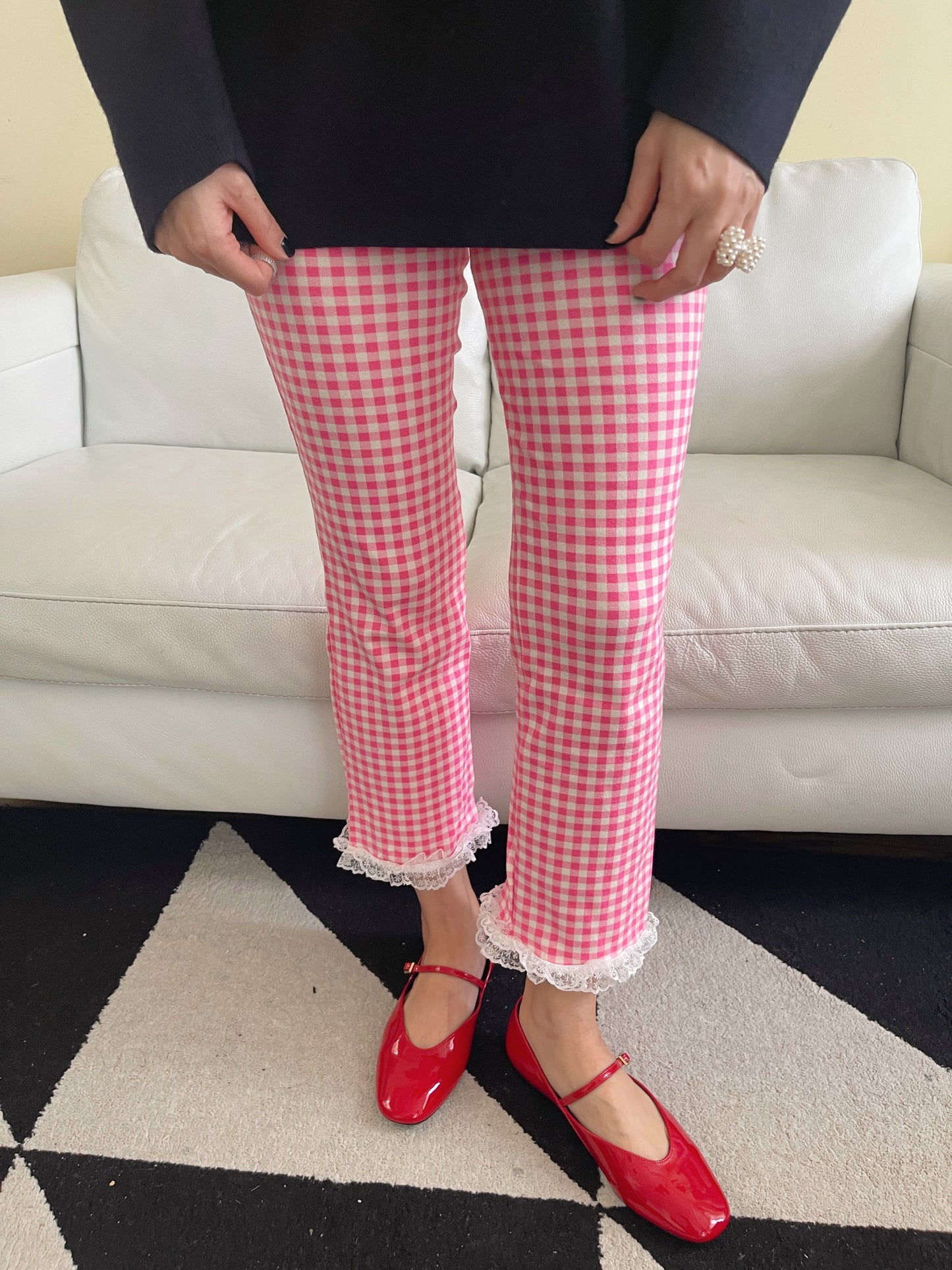 Check Lace Pants (pink, black)