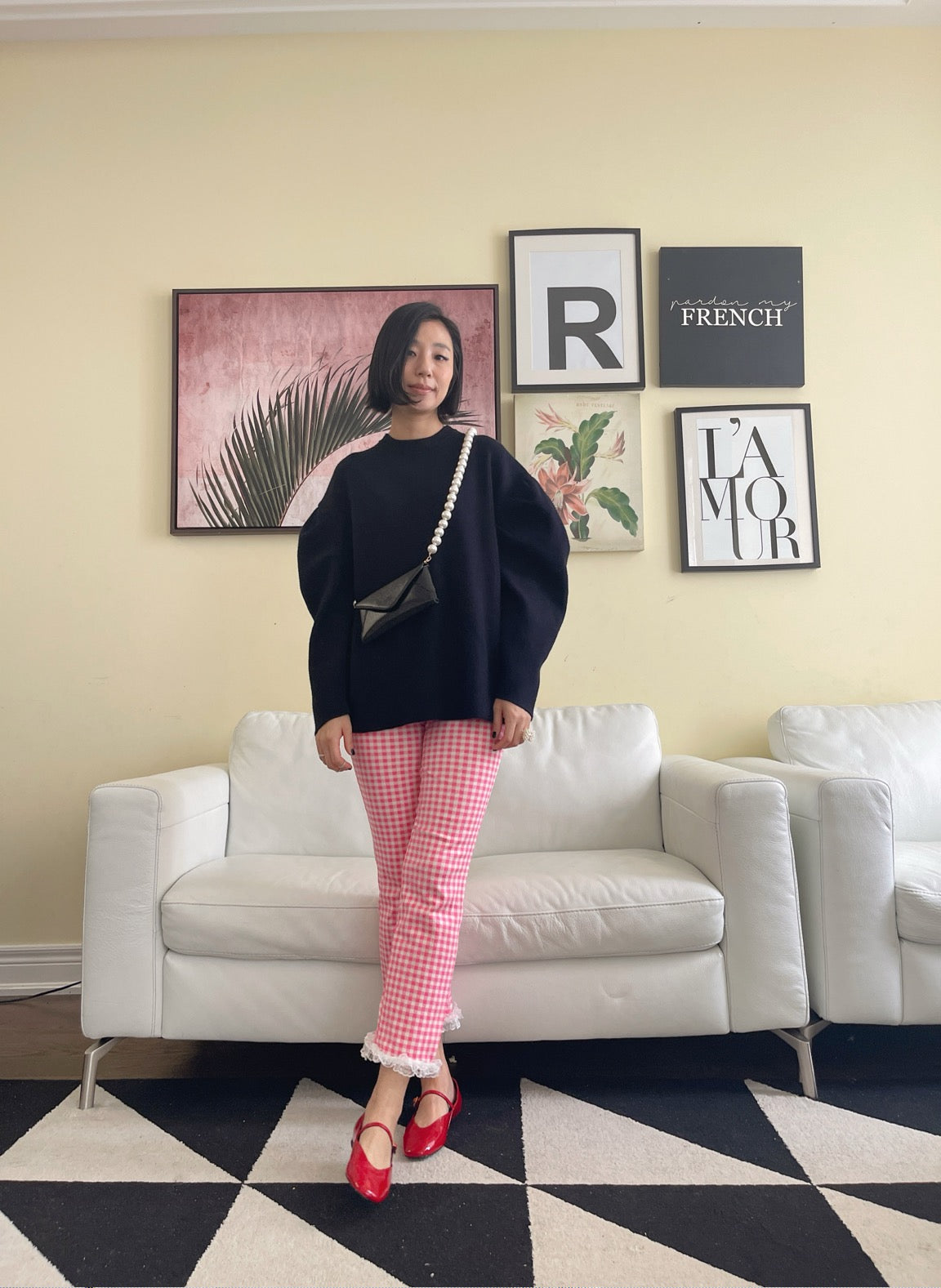 Check Lace Pants (pink, black)