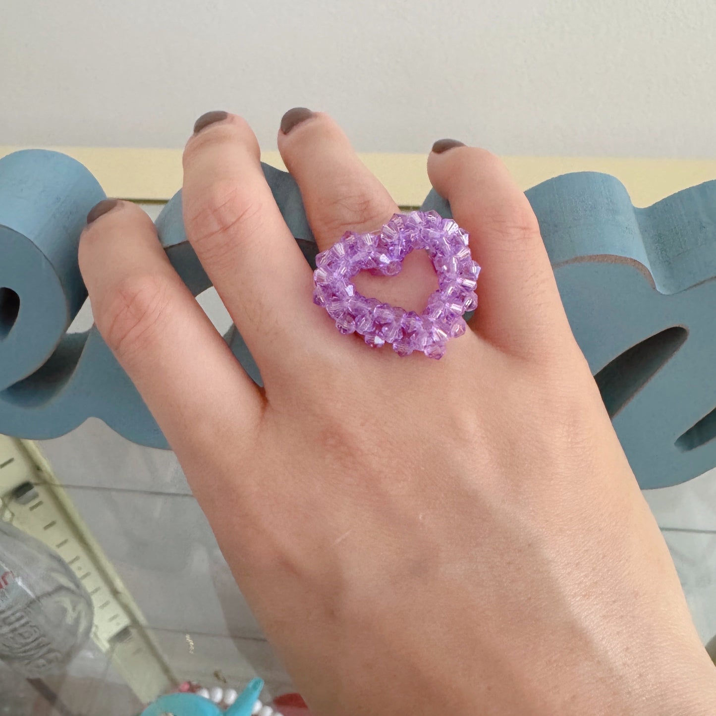 beaded heart ring (pink,lavender)