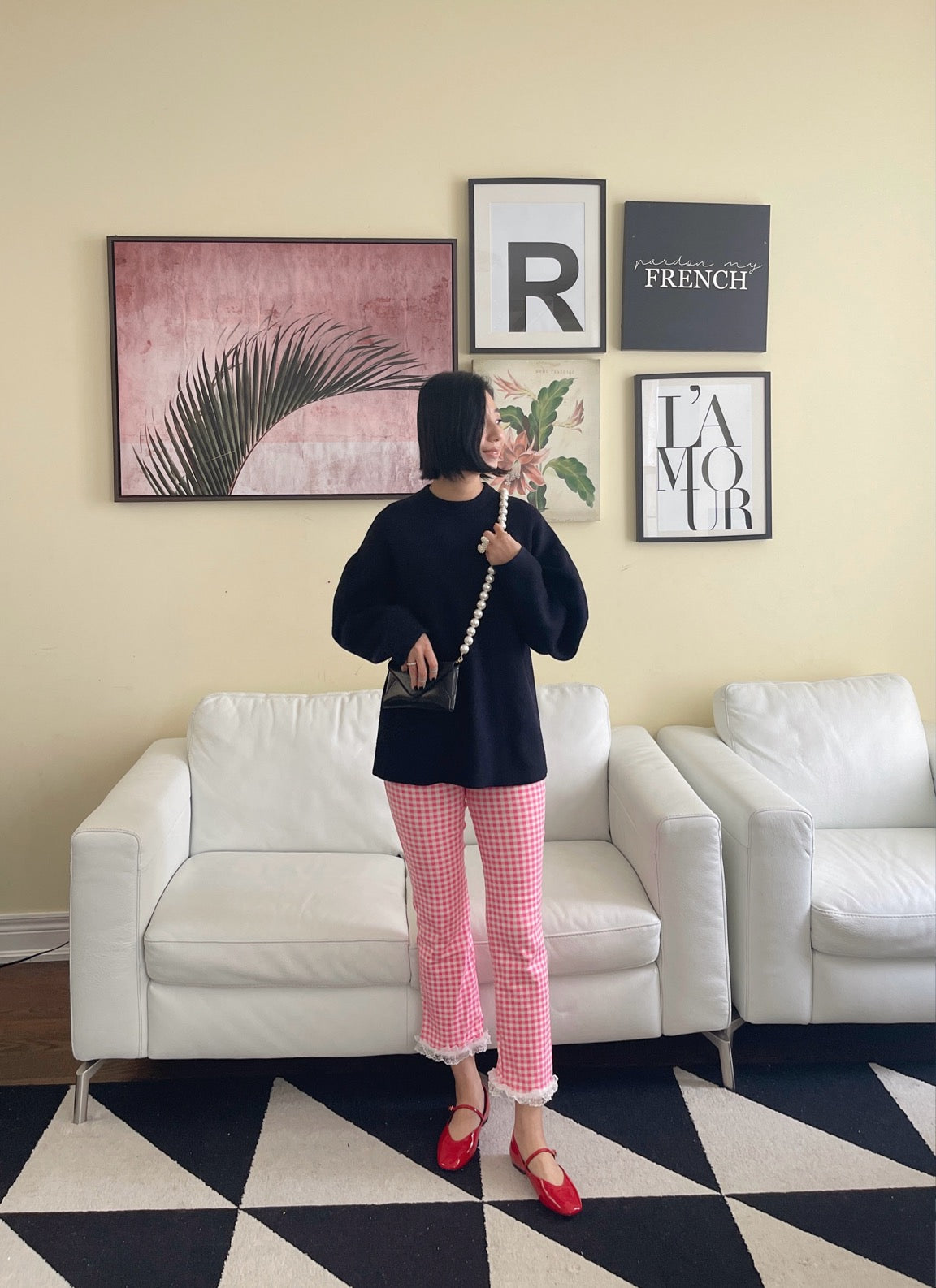 Check Lace Pants (pink, black)