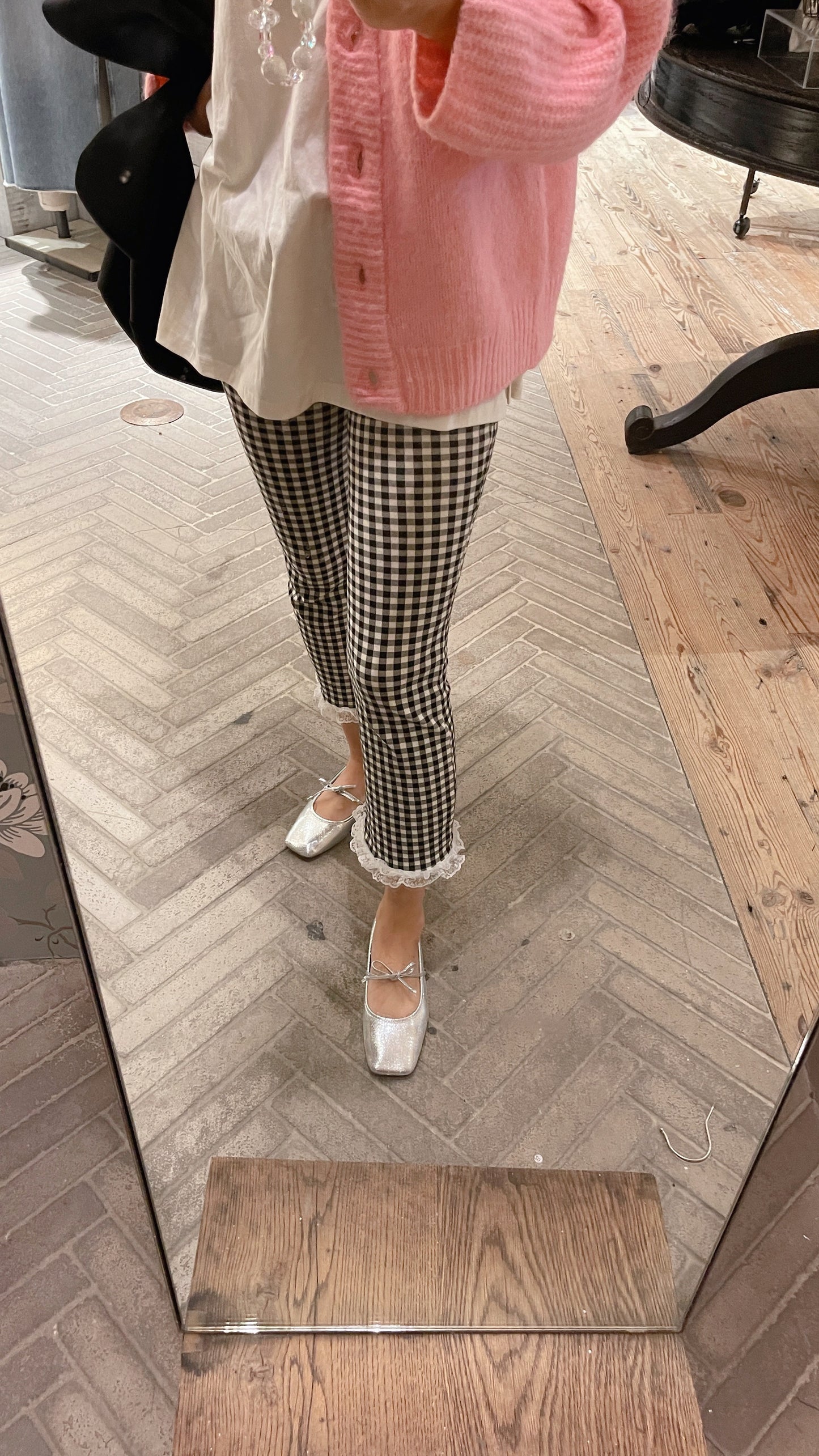 Check Lace Pants (pink, black)
