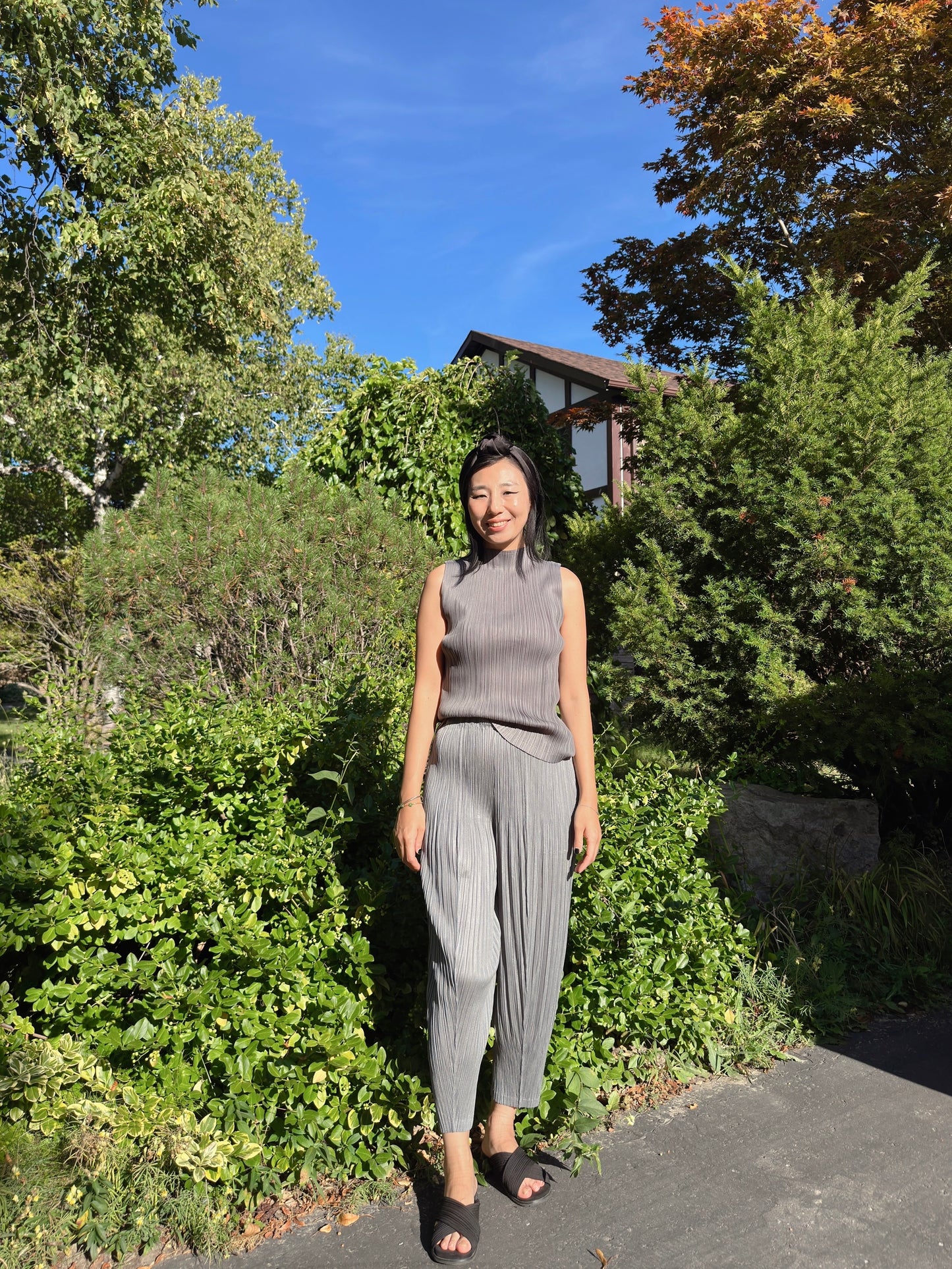 SS)Pleated baggy pants (gray,black)