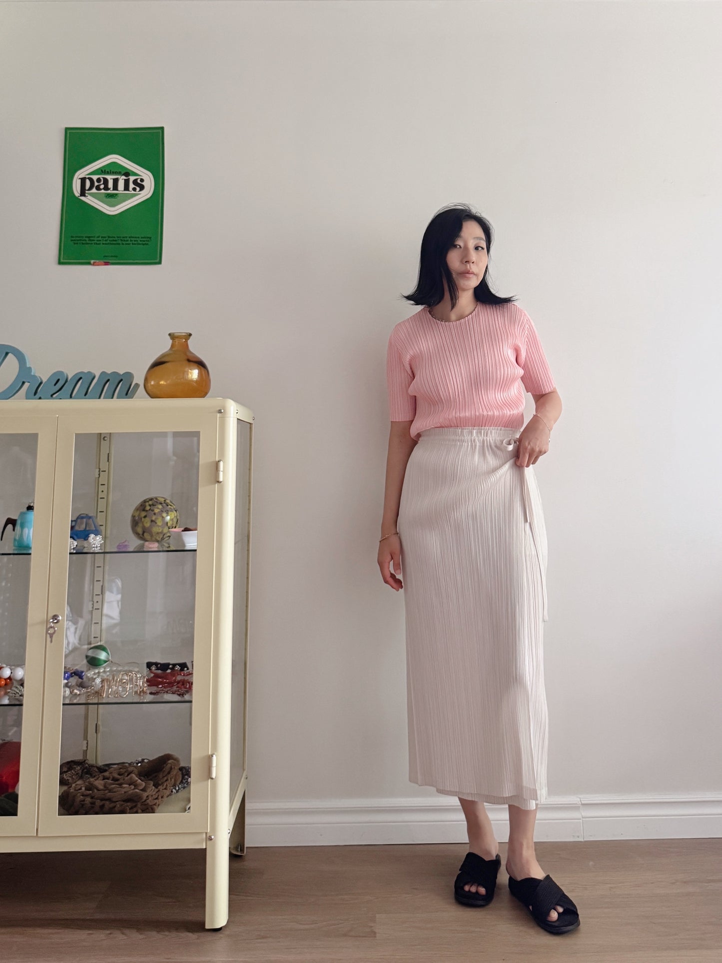 Pleats basic top (pink, gray khaki, ruby, white, black, silver)