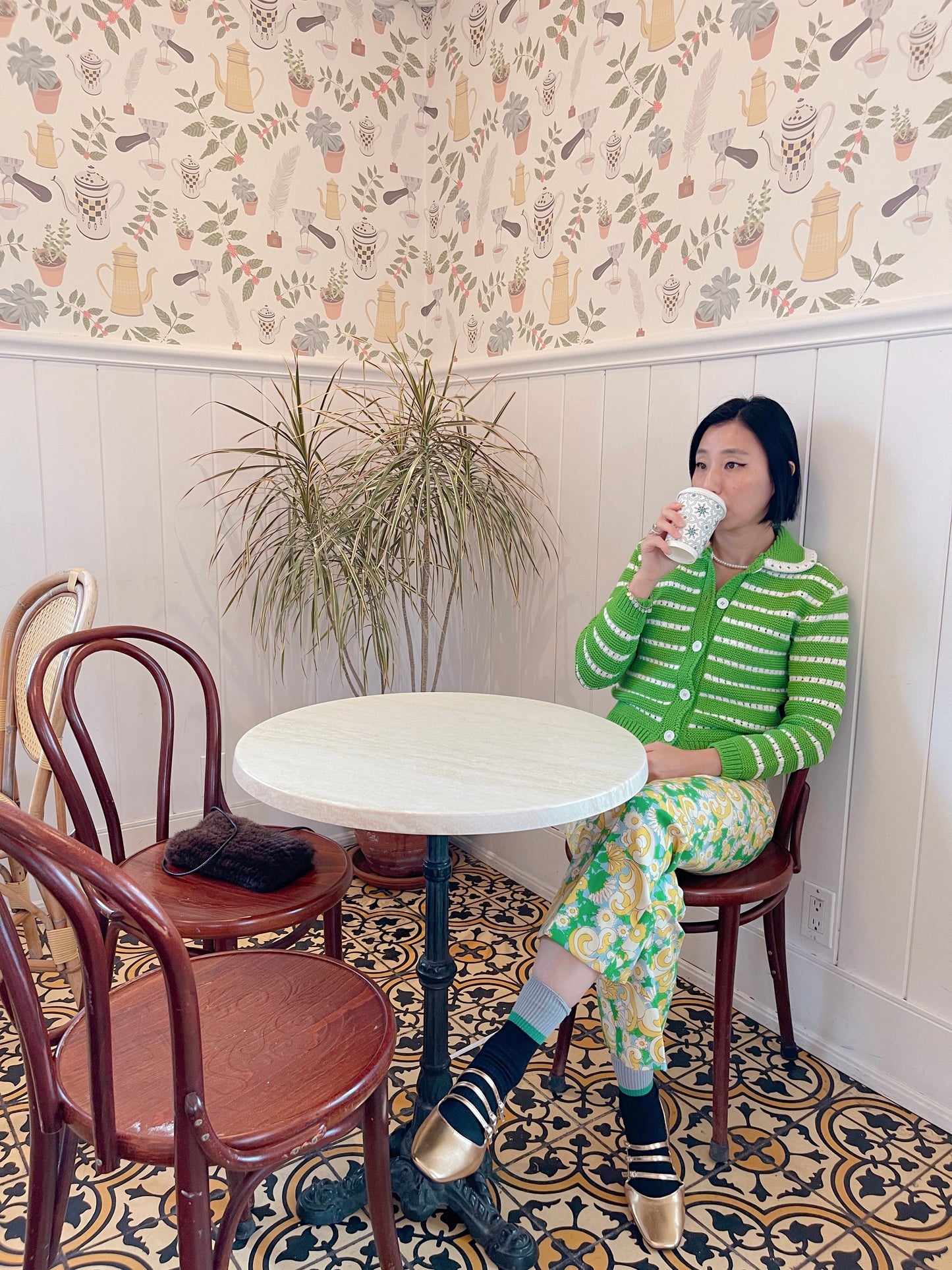 Punching knit cardigan (pink,green)