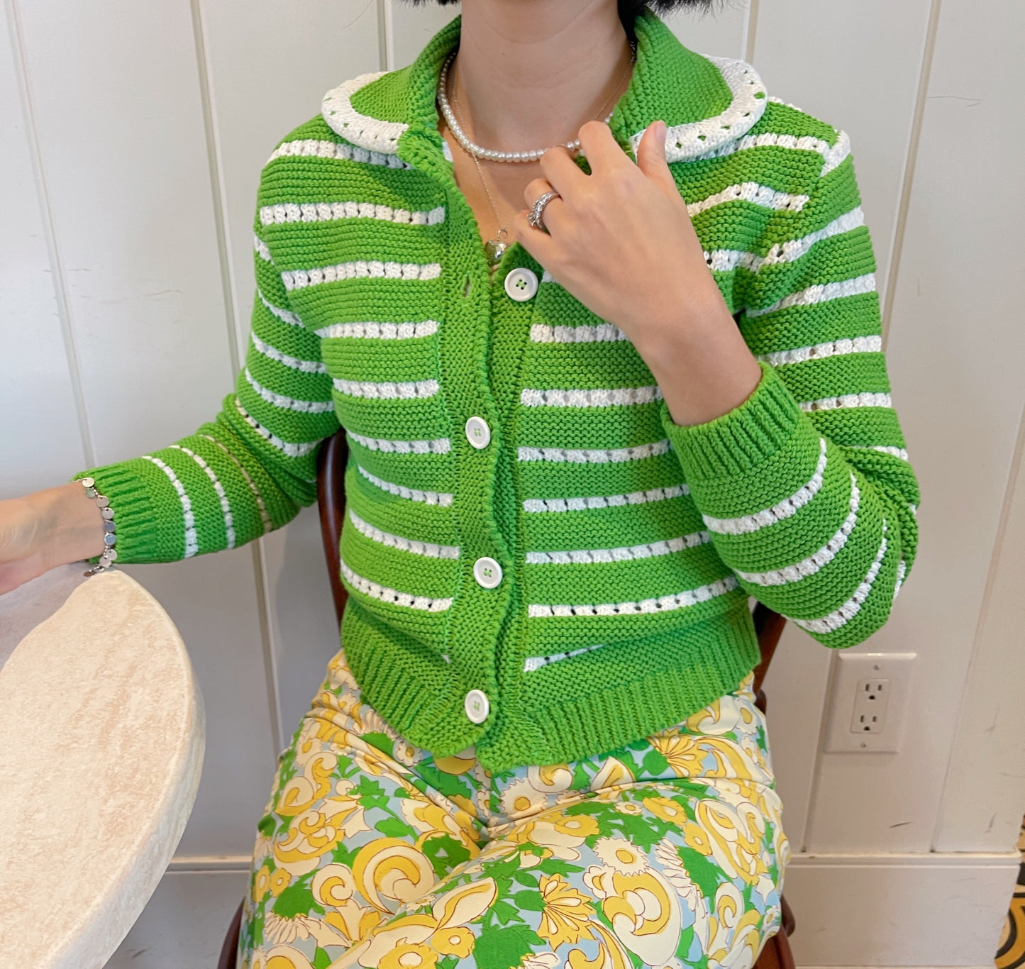 Punching knit cardigan (pink,green)