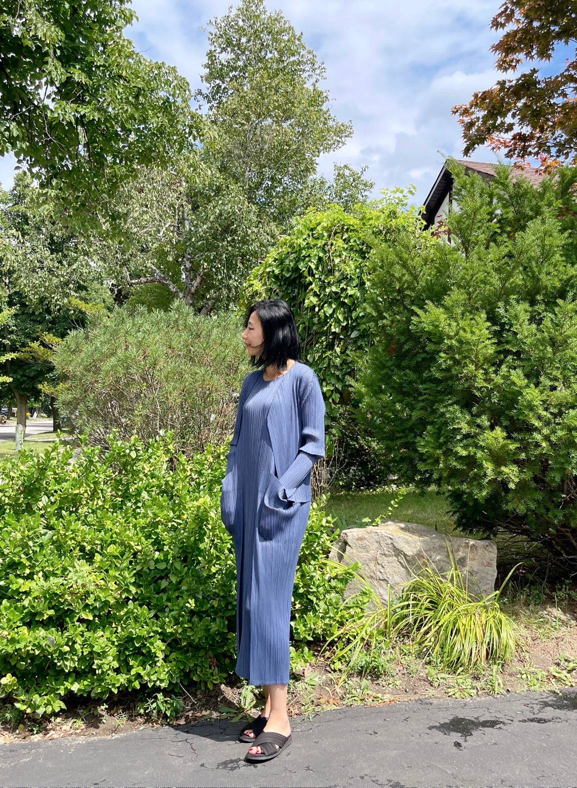 pleats basic cardigan( navy, ivory)