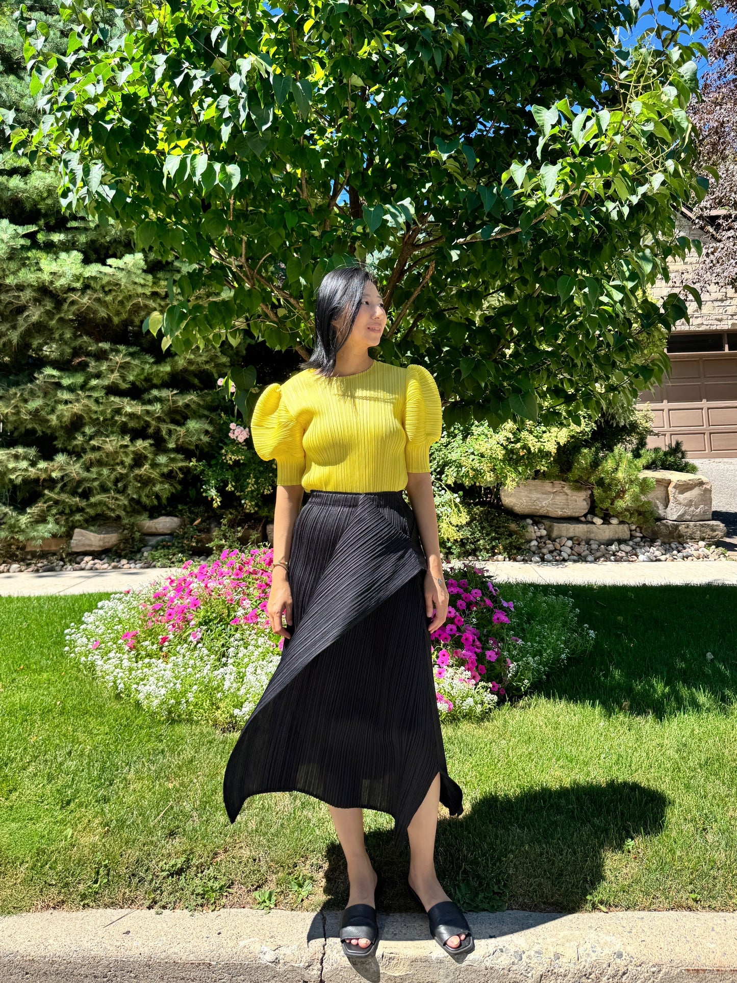 Pleats puff sleeves (pink,yellow,black)