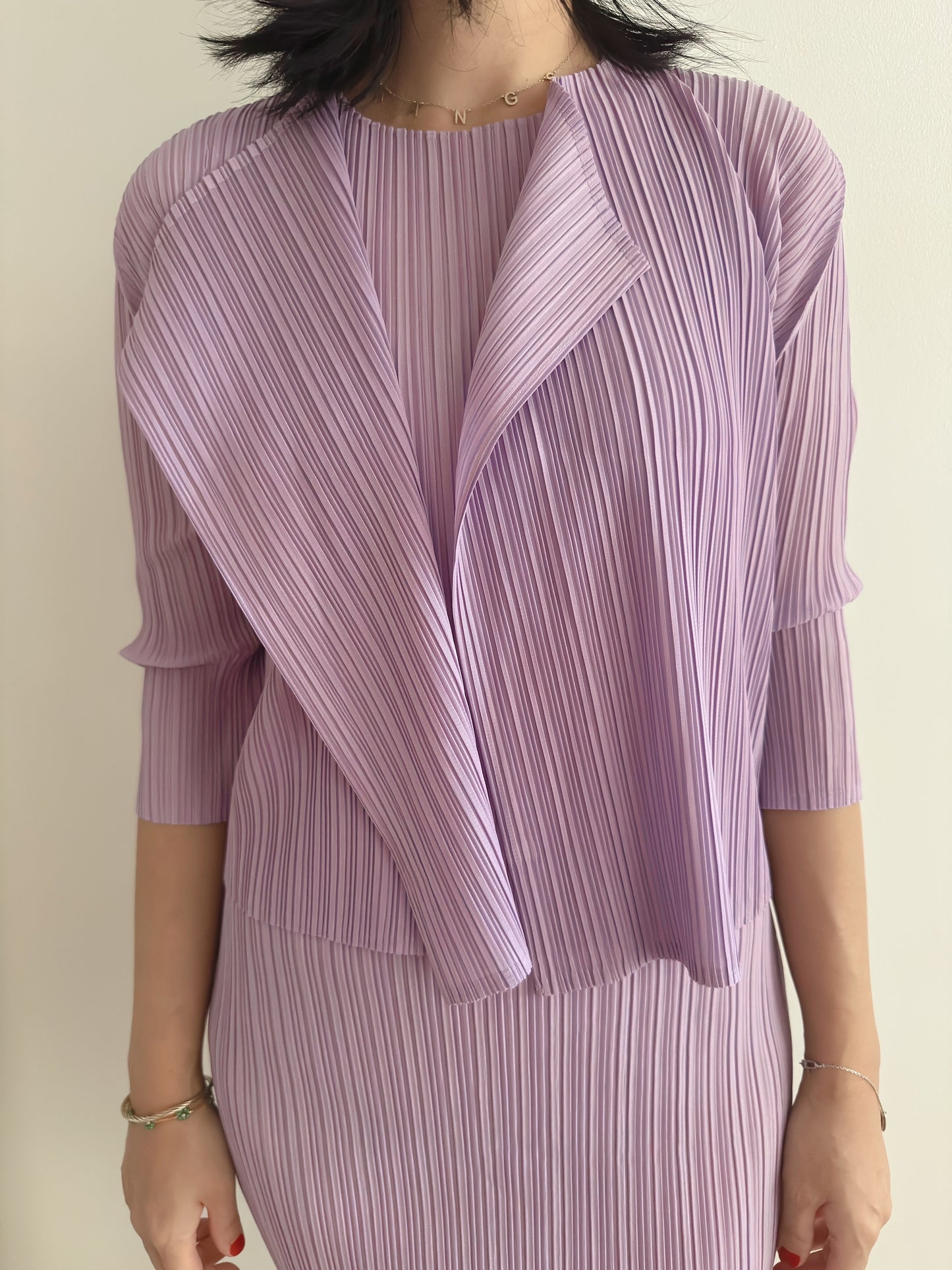 Lavender pleated Midi-length cardigan