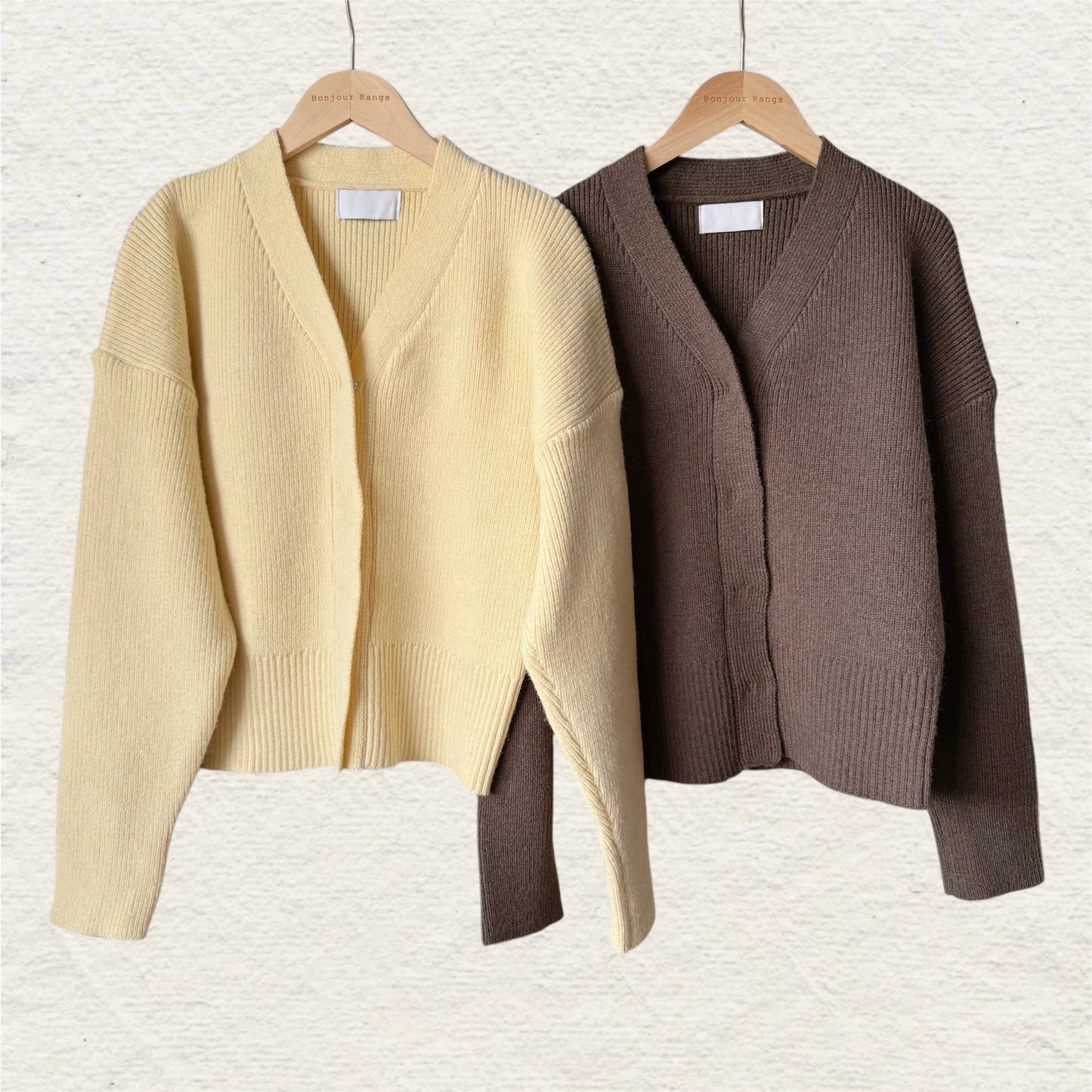 snap button cardigan (light yellow, brown)