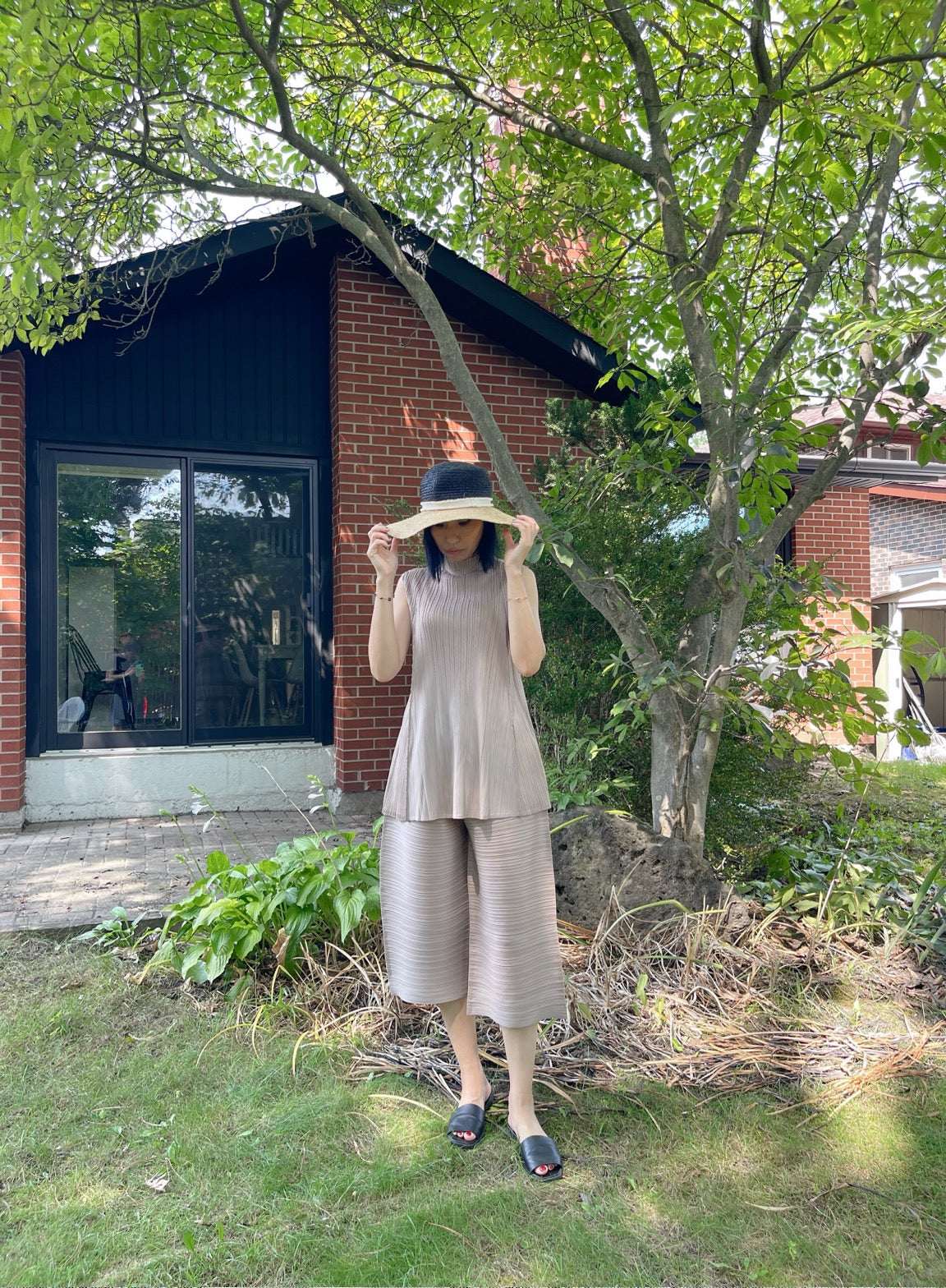 Pleats A line long top (ivory,black,mocha)
