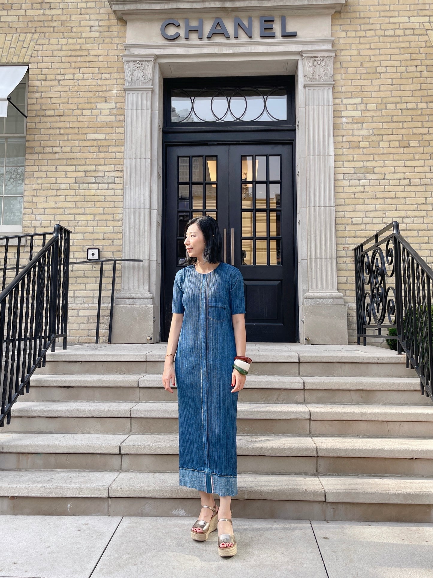 Pleats denim dress