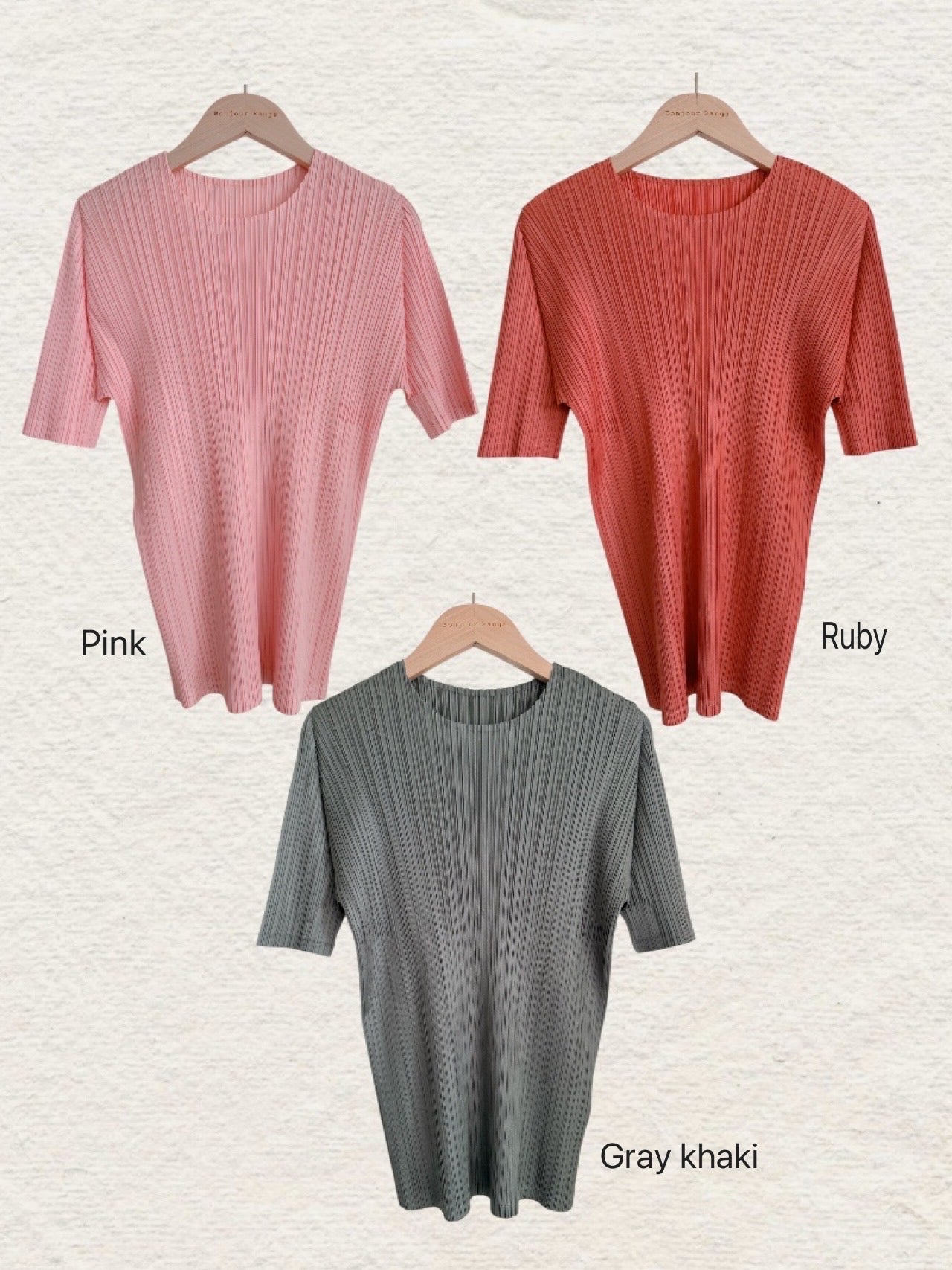 Pleats basic top (pink, gray khaki, ruby, white, black, silver)