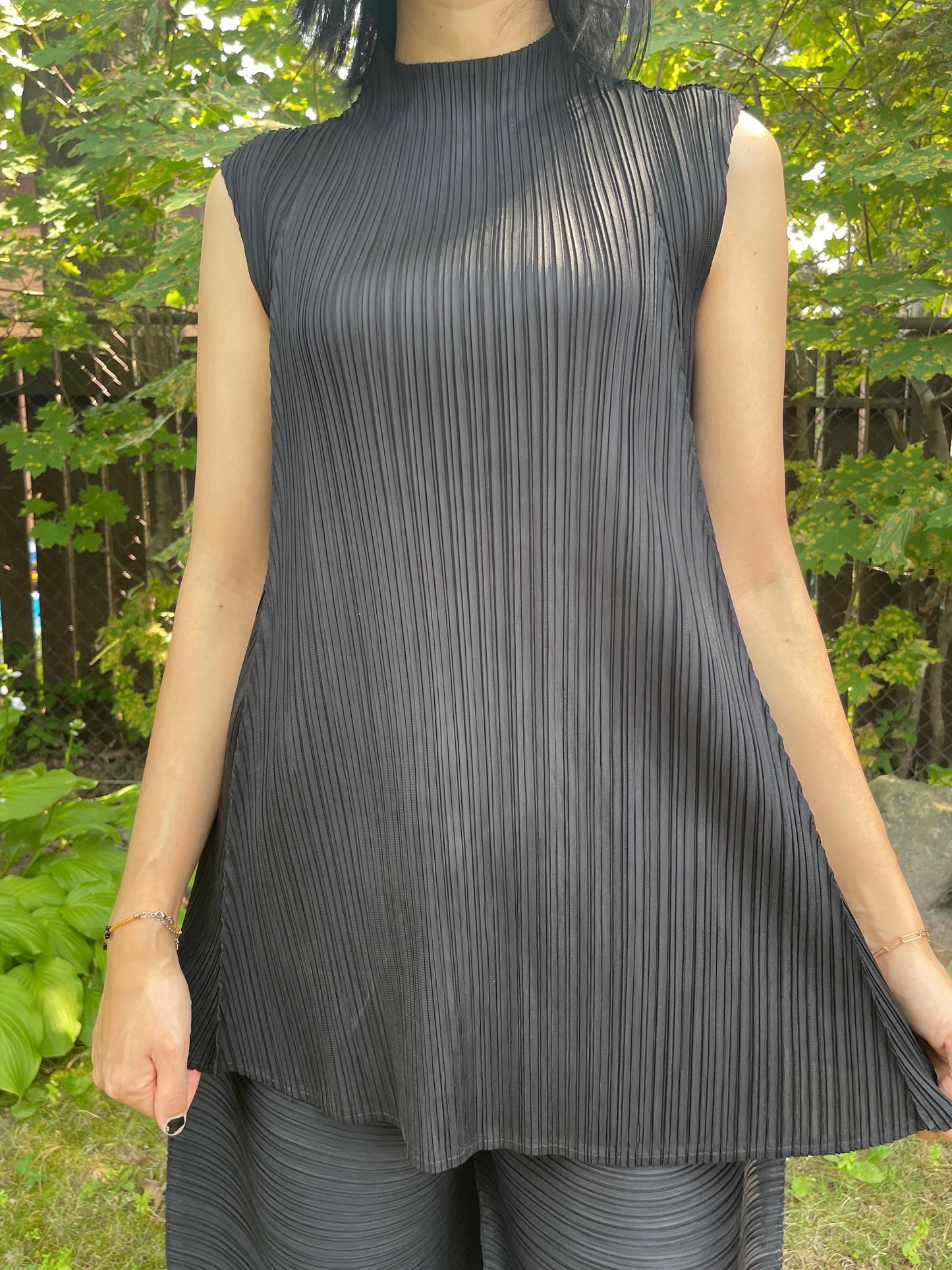 Pleats A line long top (ivory,black,mocha)