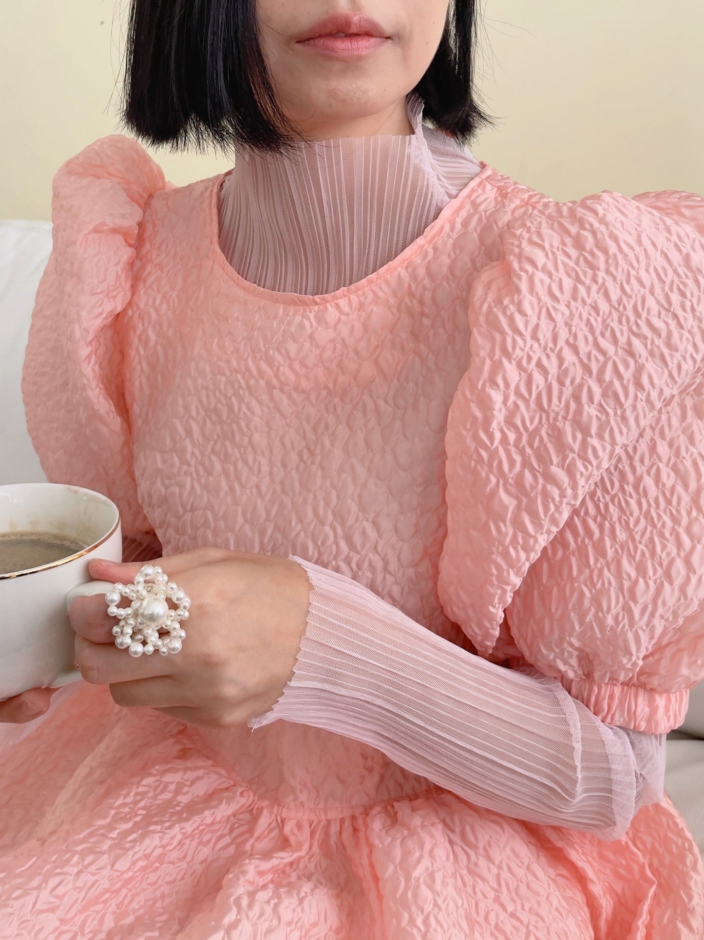 semi-sheer top (ivory, black, pink)