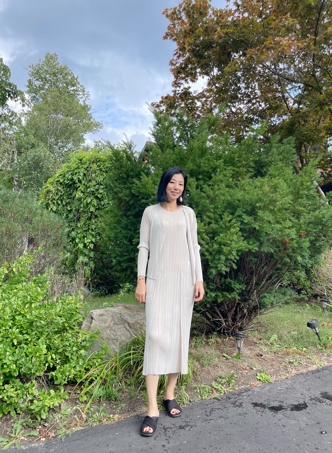 Pleats pocket dress( navy, ivory)