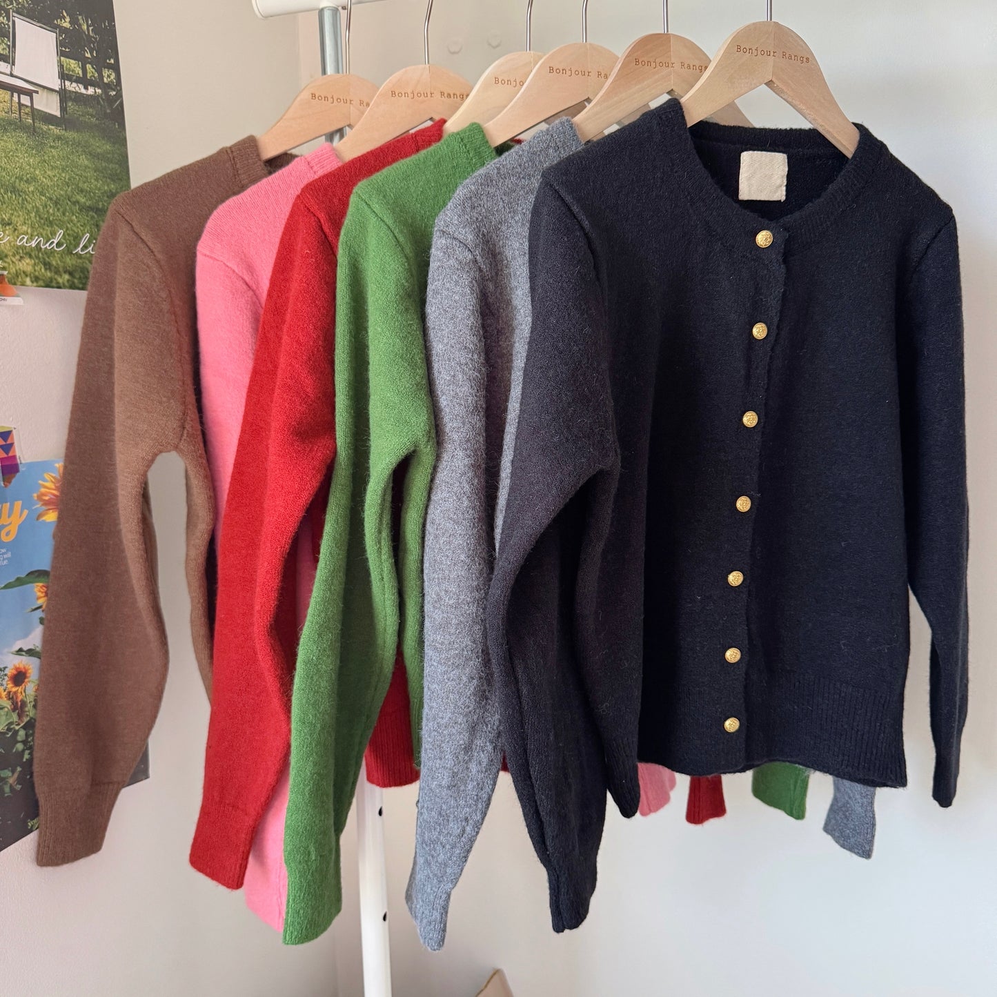 Golden button cardigan (gray, green,brown,pink,red,black)
