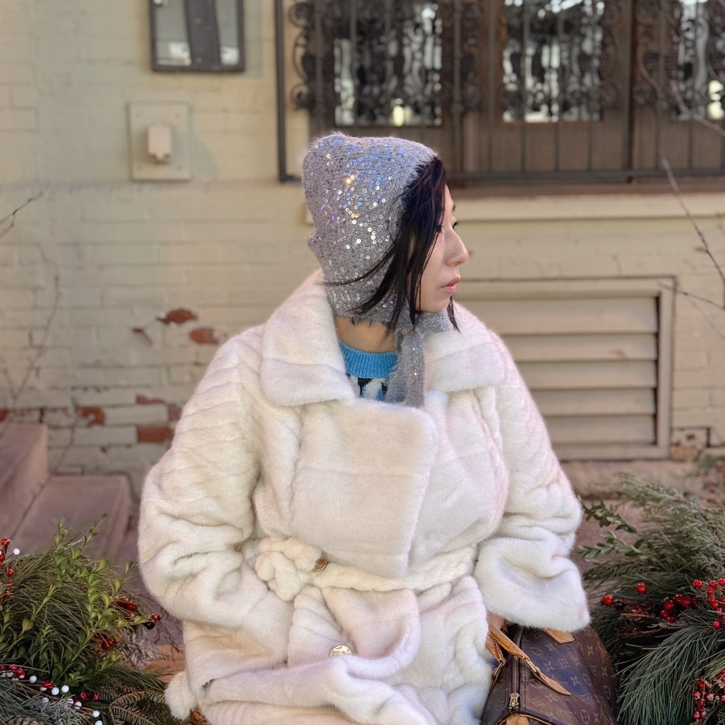 sequin balaclava( ivory, pink, gray, black)