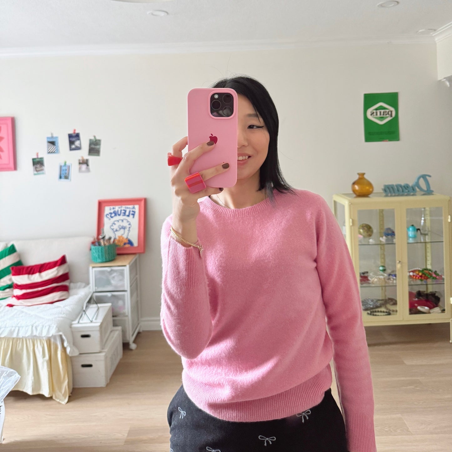 Wool round knit (pink, pastel green)