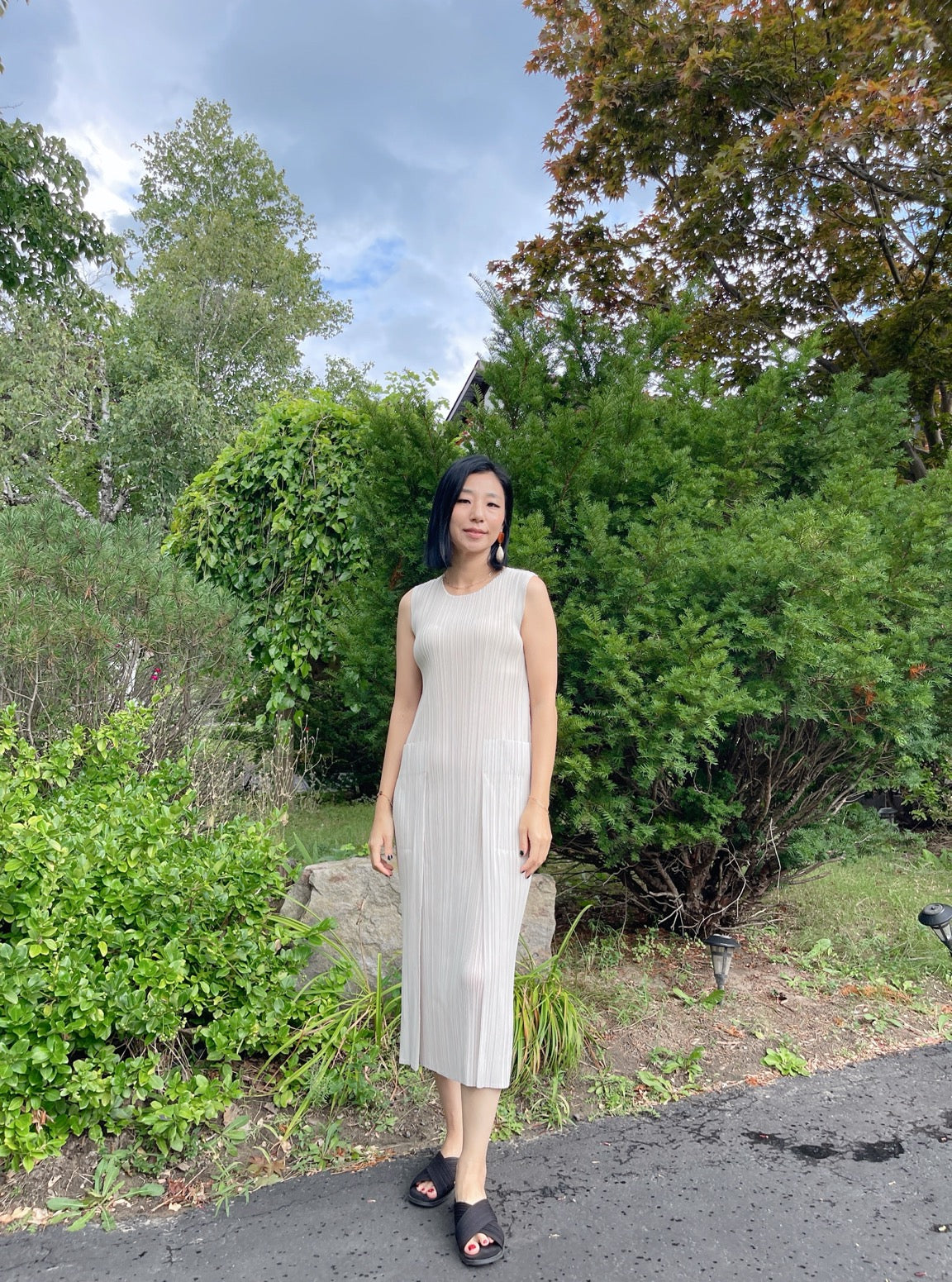Pleats pocket dress( navy, ivory)