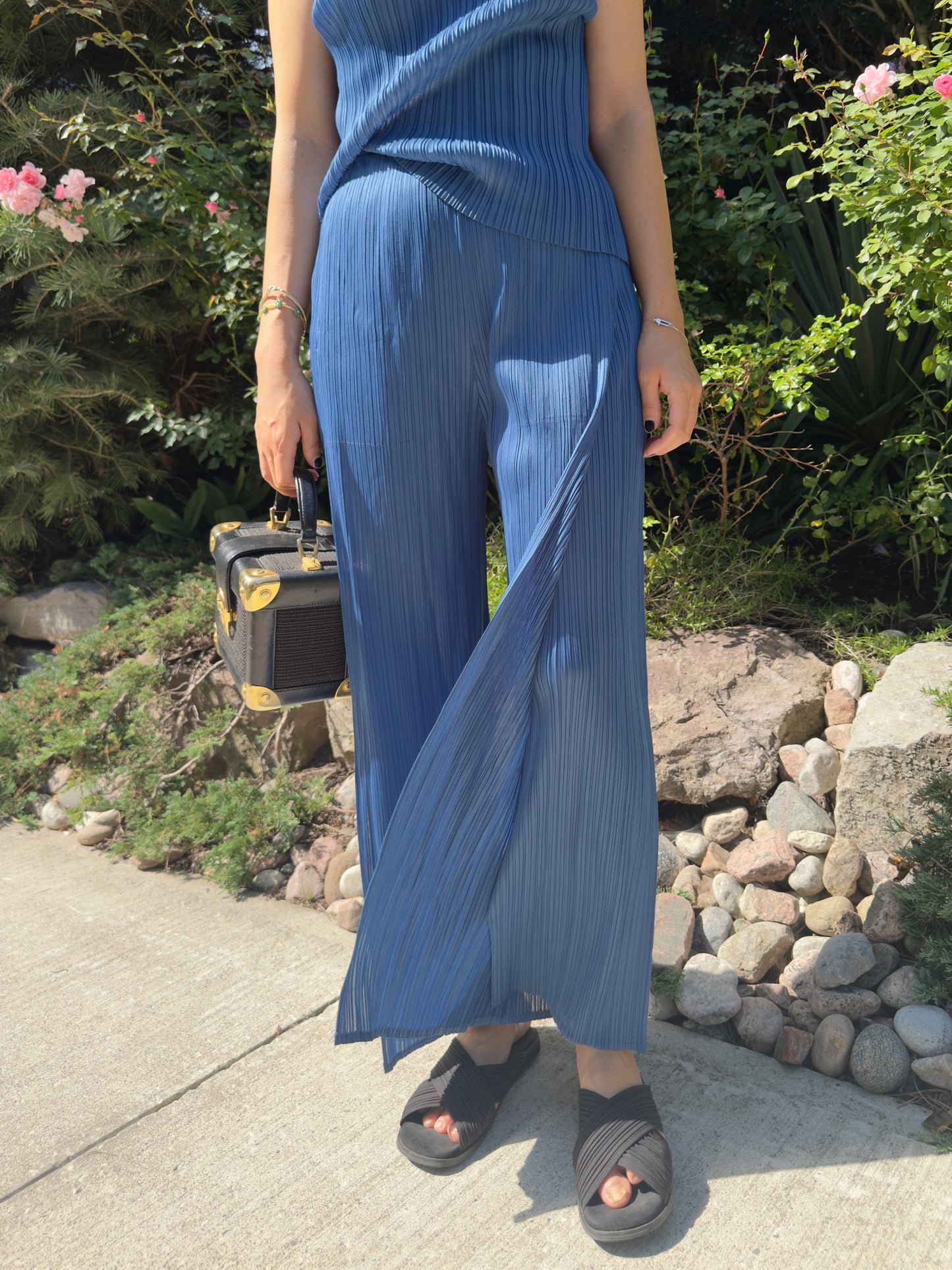 Pleated Double Wrap Pants (lemon,blue)