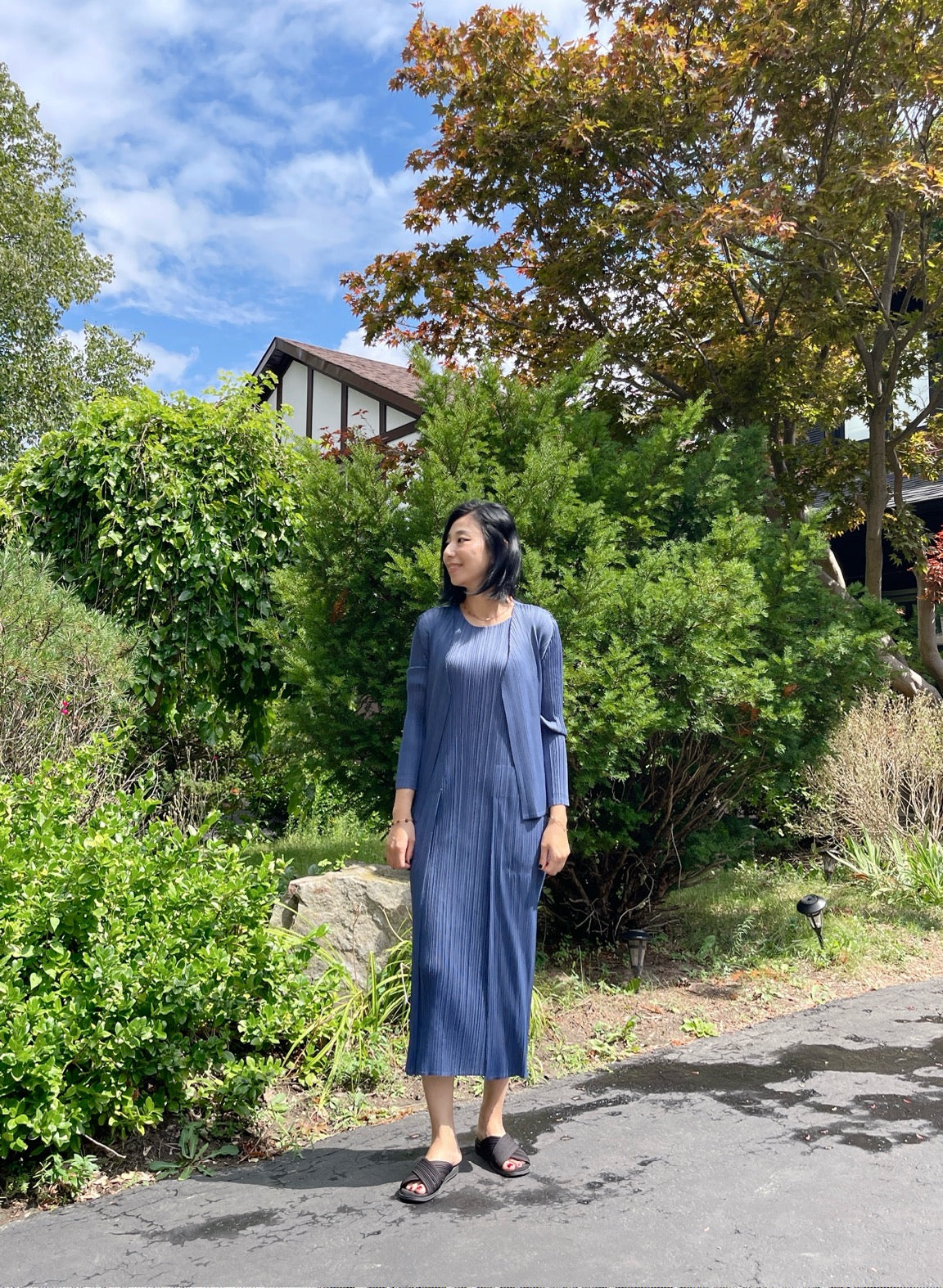 pleats basic cardigan( navy, ivory)