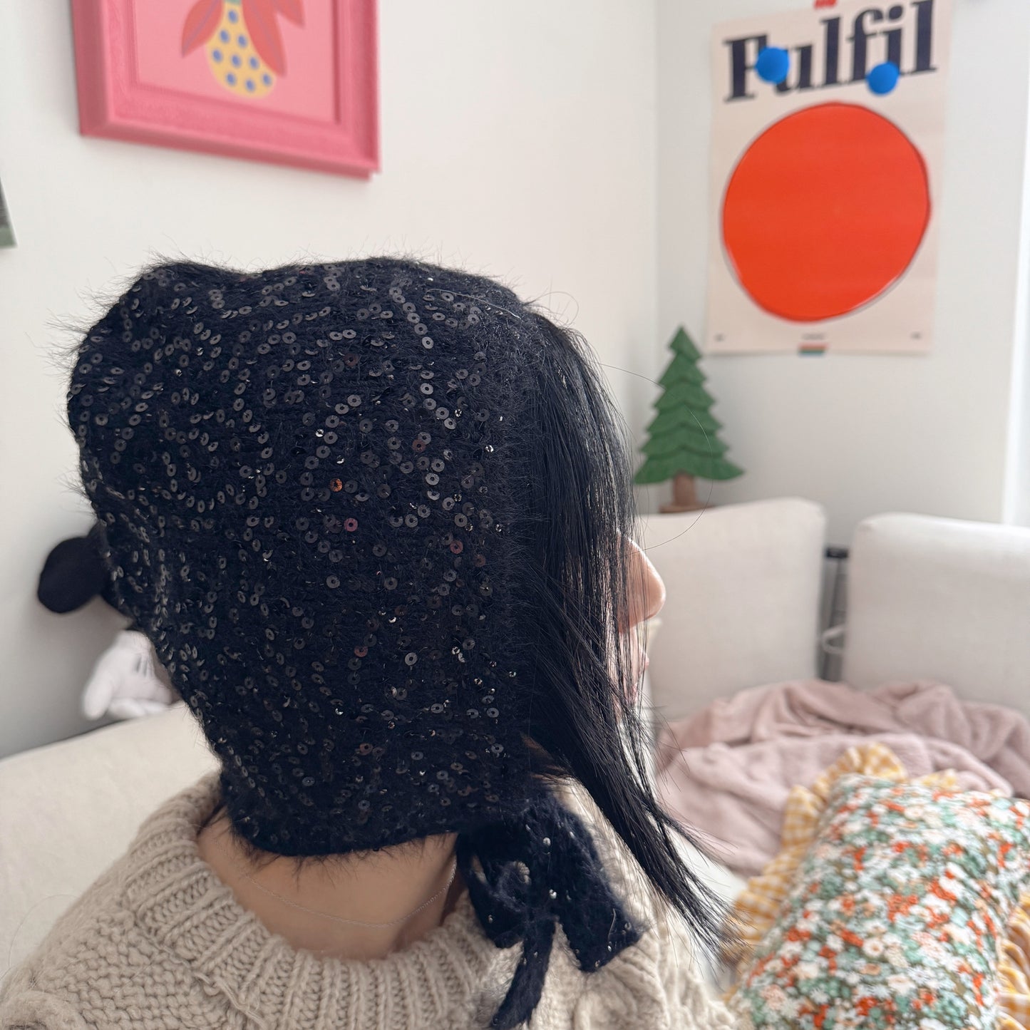 sequin balaclava( ivory, pink, gray, black)
