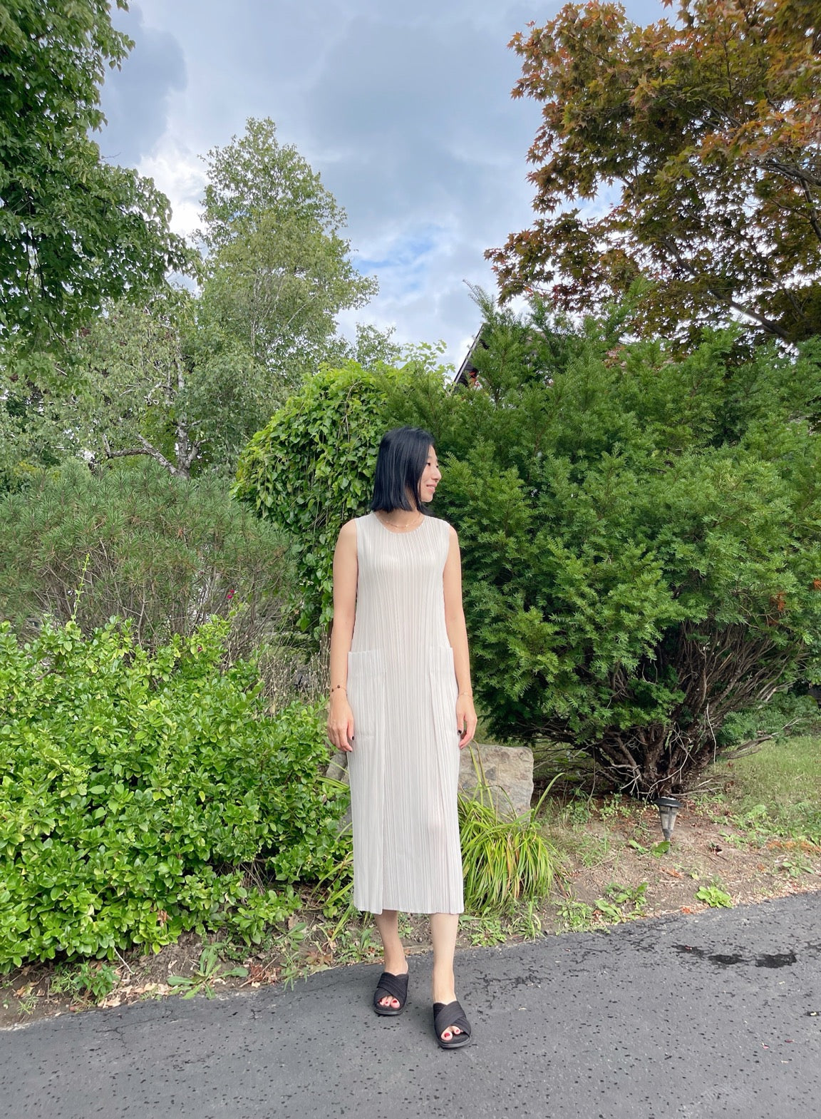 Pleats pocket dress( navy, ivory)