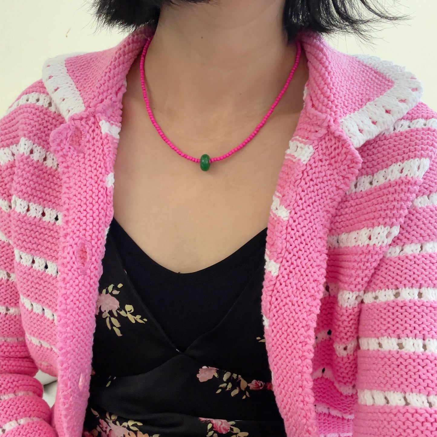 Beads Necklace (pink, green)