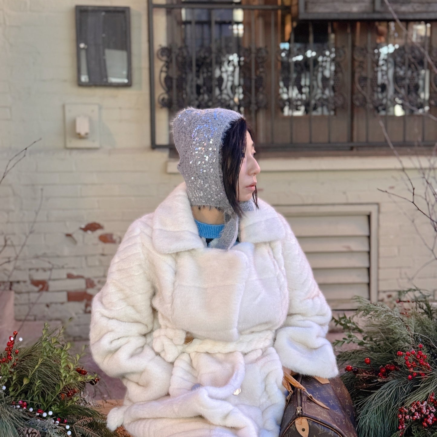 sequin balaclava( ivory, pink, gray, black)