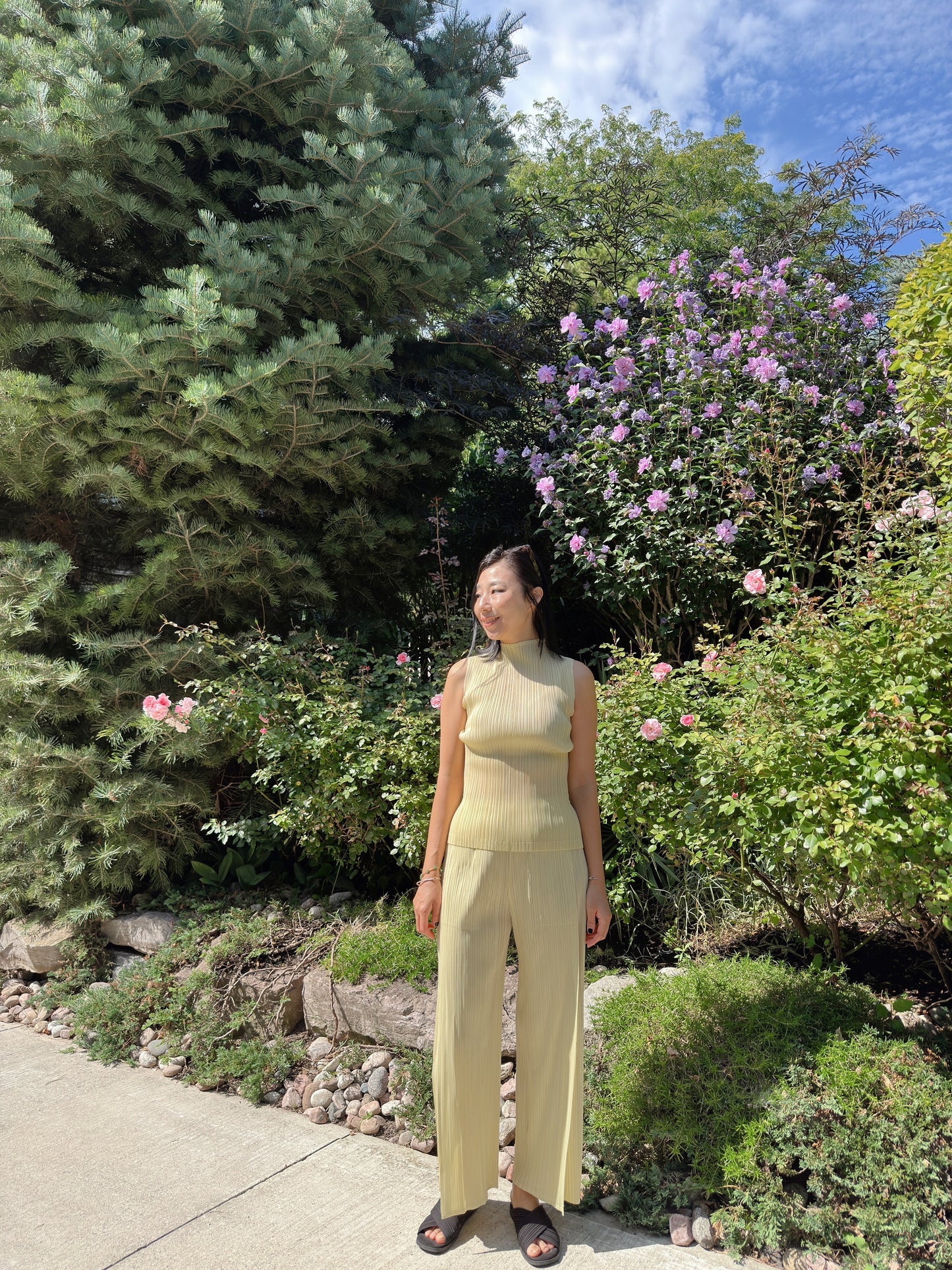 Pleated Double Wrap Pants (lemon,blue)