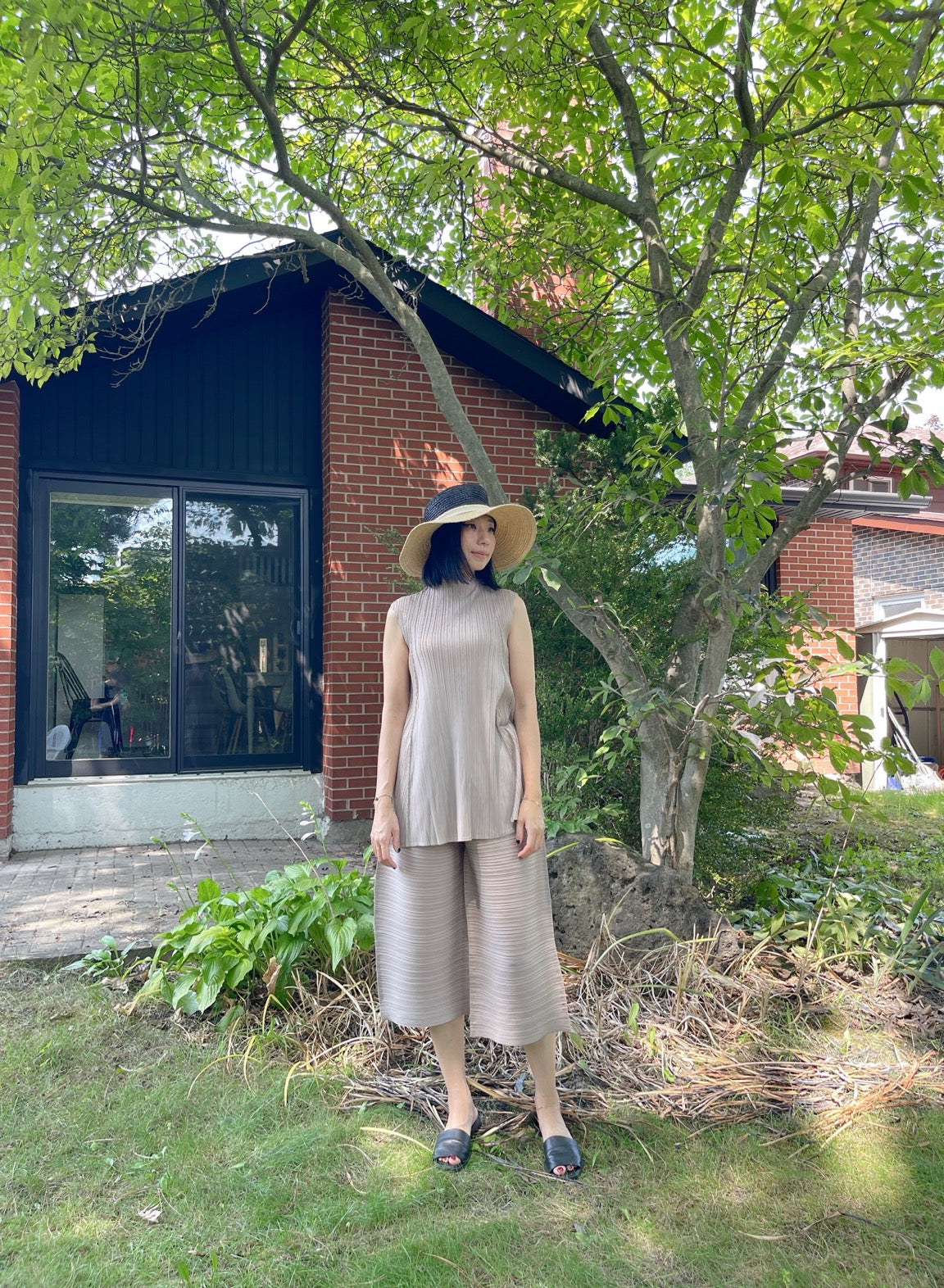Pleats A line long top (ivory,black,mocha)