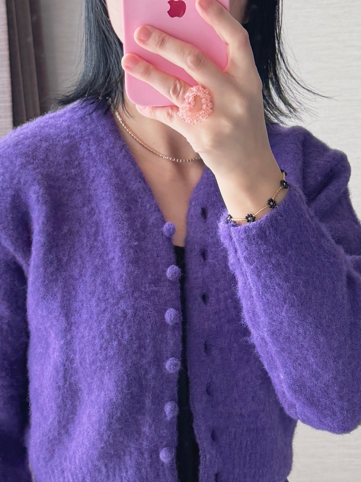 beaded heart ring (pink,lavender)