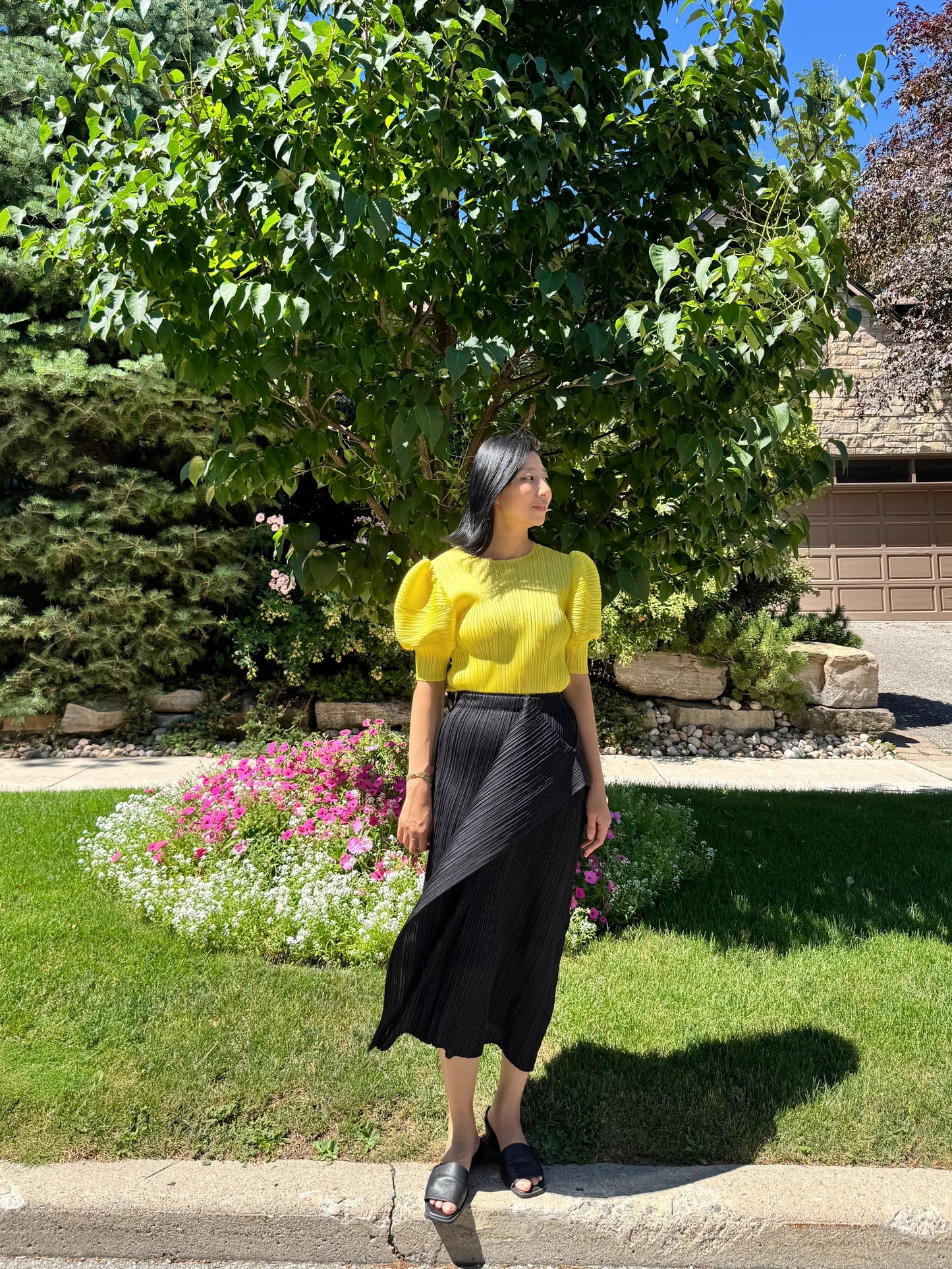 Pleats puff sleeves (pink,yellow,black)