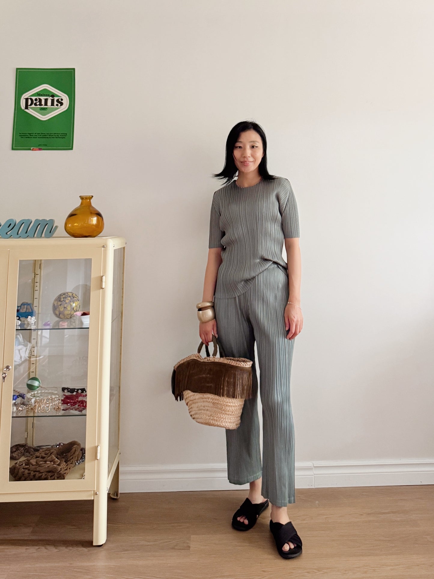 Pleats basic top (pink, gray khaki, ruby, white, black, silver)