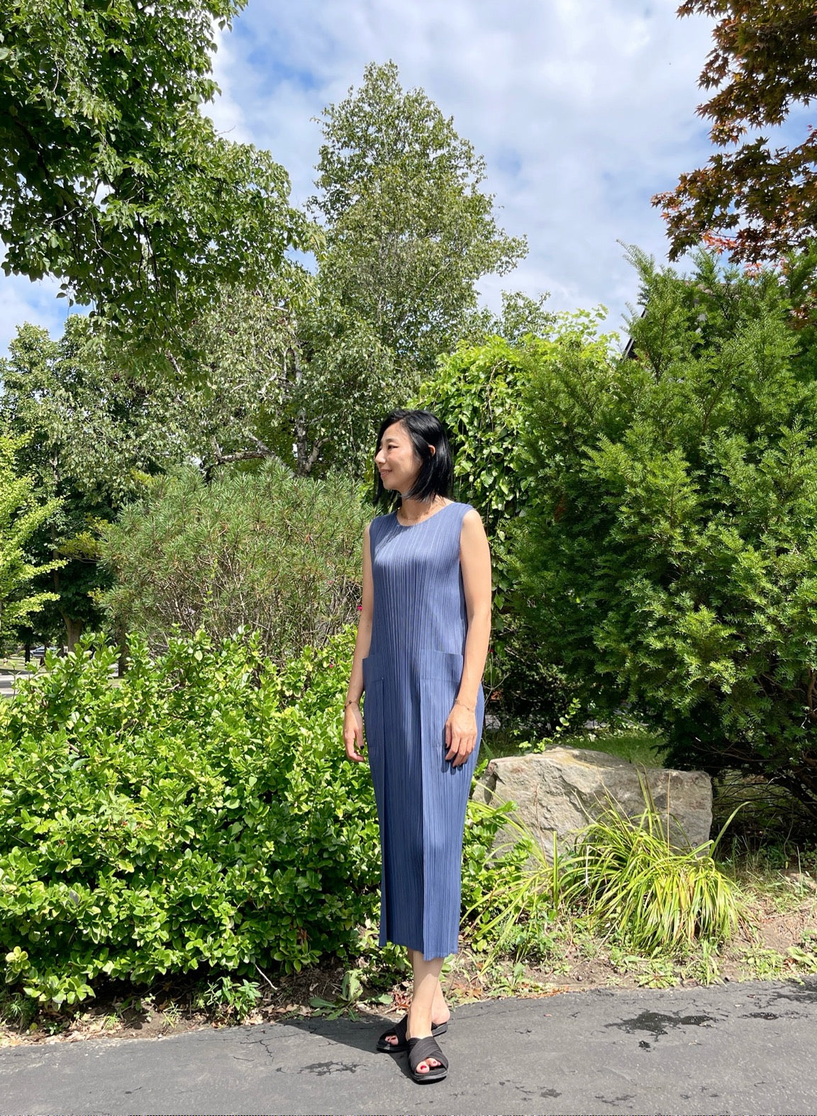 Pleats pocket dress( navy, ivory)