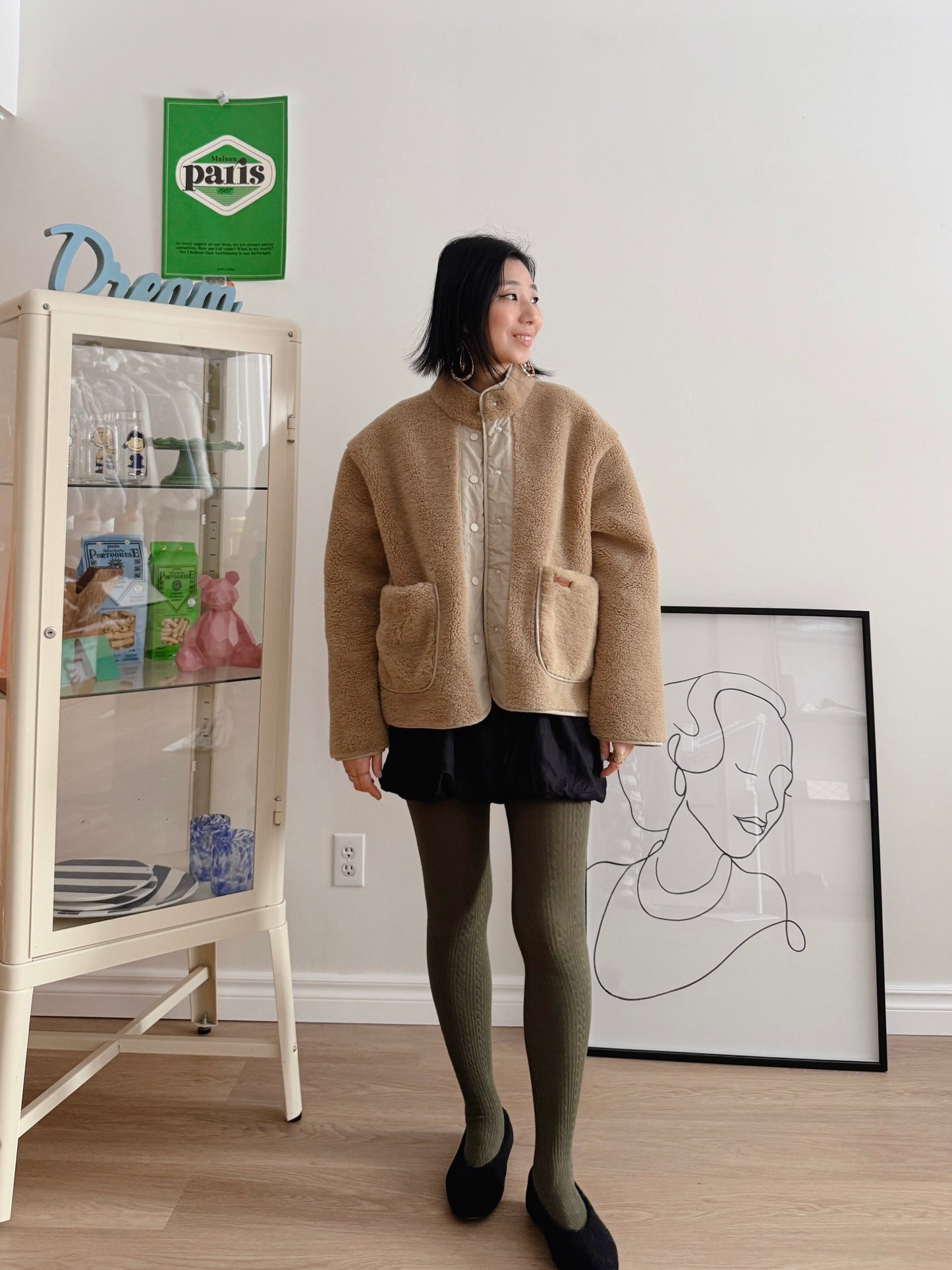 FAUX SHEARLING JACKET (Beige, Brown)