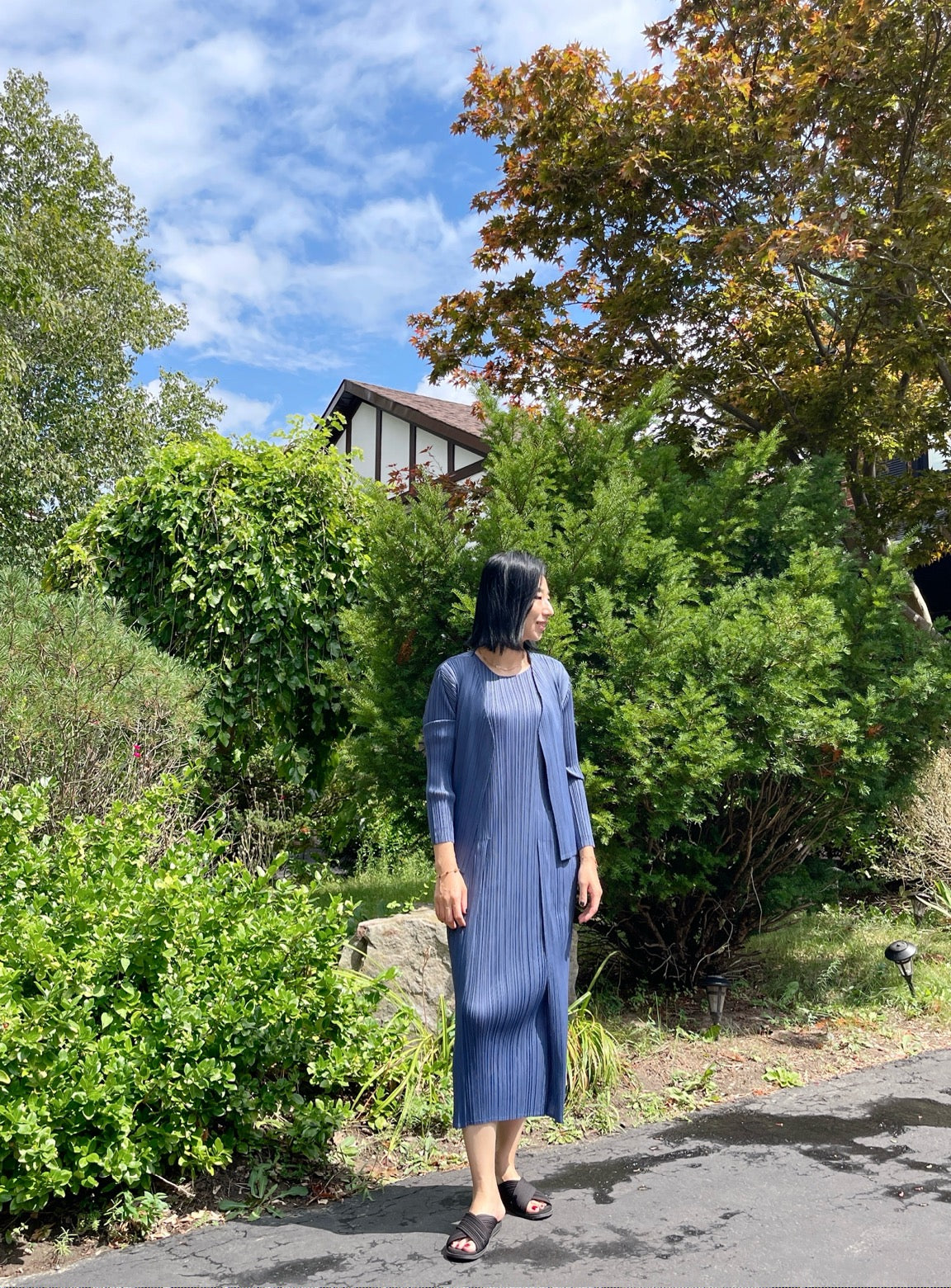 Pleats pocket dress( navy, ivory)