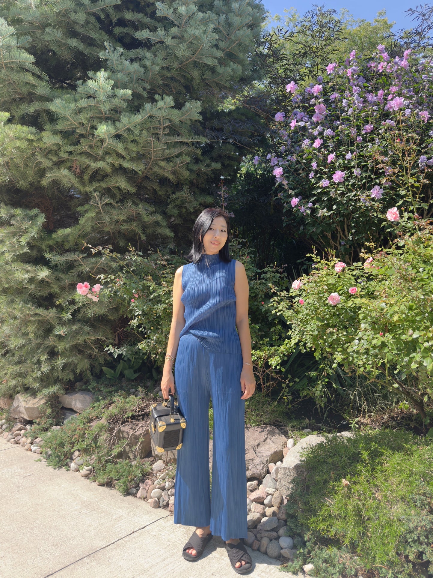 Pleated Double Wrap Pants (lemon,blue)